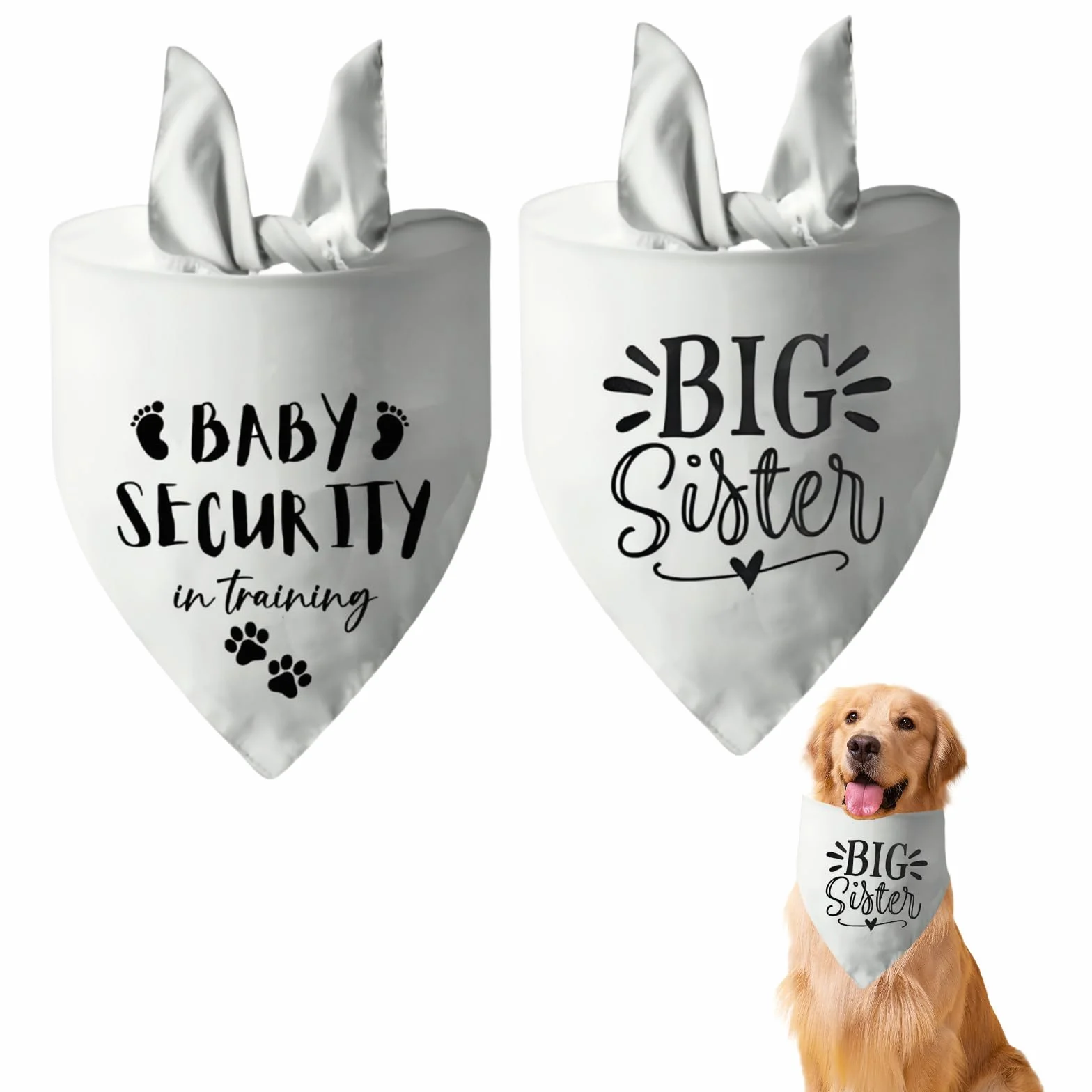 Bekecidi 2 bandane per cani, bandana triangolare bianca per annuncio di gravidanza, bandana per cani, sciarpa per animali domestici di grandi dimensioni, con stampa di sicurezza per bambini, accessori