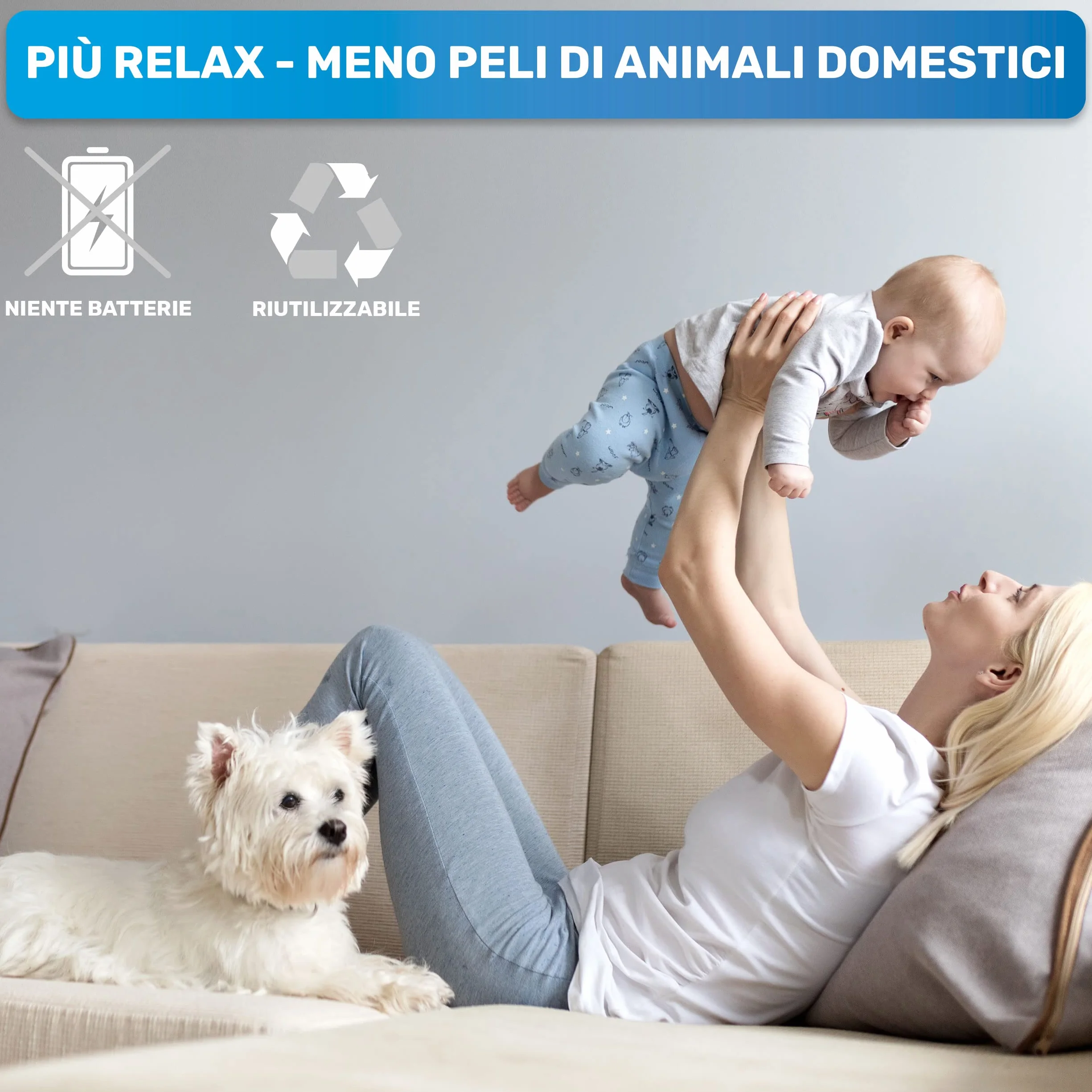 BluePet Rulli per rimozione peli - Togli Peli Animali - Spazzola Ecologica per Peli di Cani, Gatti e Pelucchi - Per Divani, Tappeti, Cucce per Cani (Bianco + rotolo adesivo)