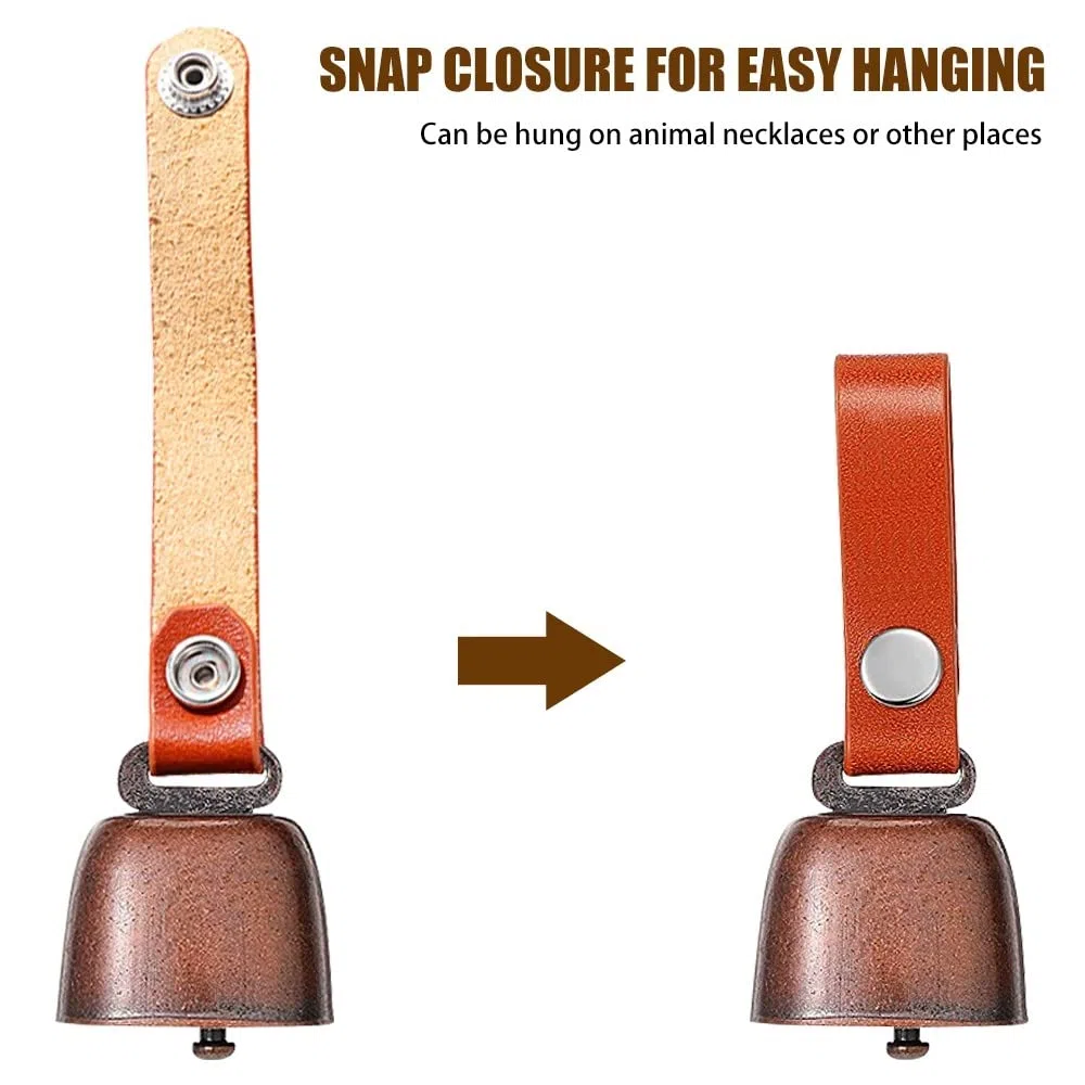 DONGKER Campane per Cani, Campana per Collare di Cane in Bronzo Vintage, Campanelle Anti Orsi per Animali con Cinturino in Pelle per Rumore di Tracciamento