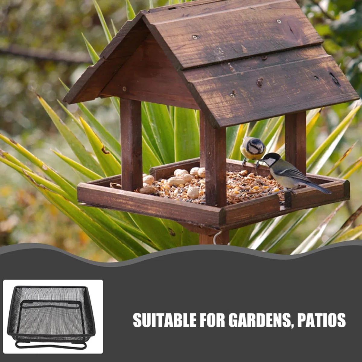 DOITOOL Mangiatoia Uccelli Selvatici da Terra in Acciaio Inossidabile Resistente alle Intemperie Vassoio Quadrato in Metallo per Giardino Esterno e Cortile