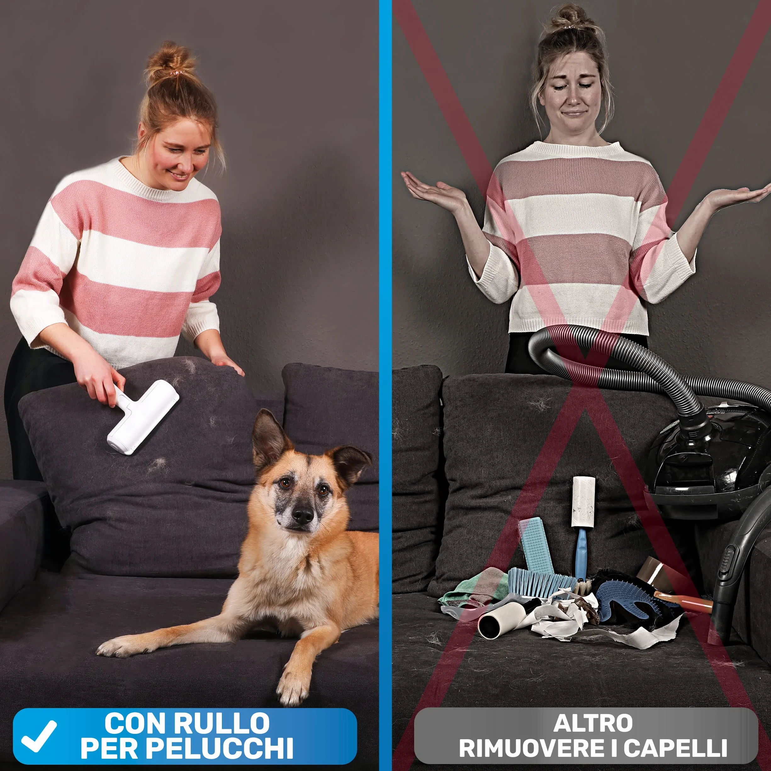 BluePet Rulli per rimozione peli - Togli Peli Animali - Spazzola Ecologica per Peli di Cani, Gatti e Pelucchi - Per Divani, Tappeti, Cucce per Cani (Bianco + rotolo adesivo)