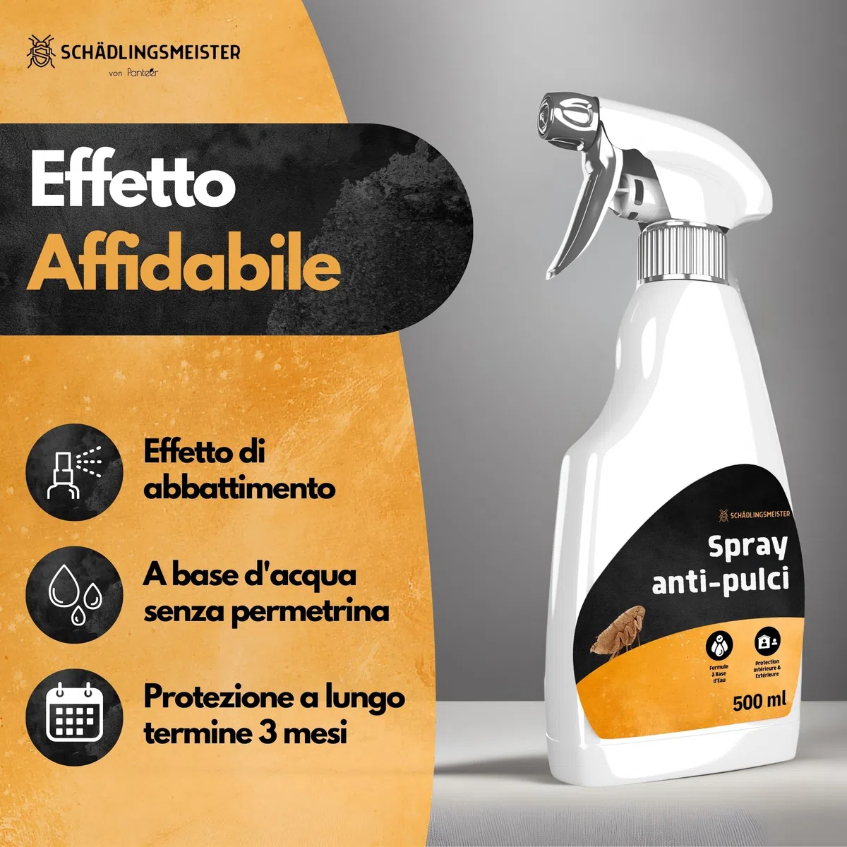 Spray antipulci - 500ml - Contro le pulci in casa - Senza permetrina - Altamente efficace grazie all'acetamipride - Made in Germany