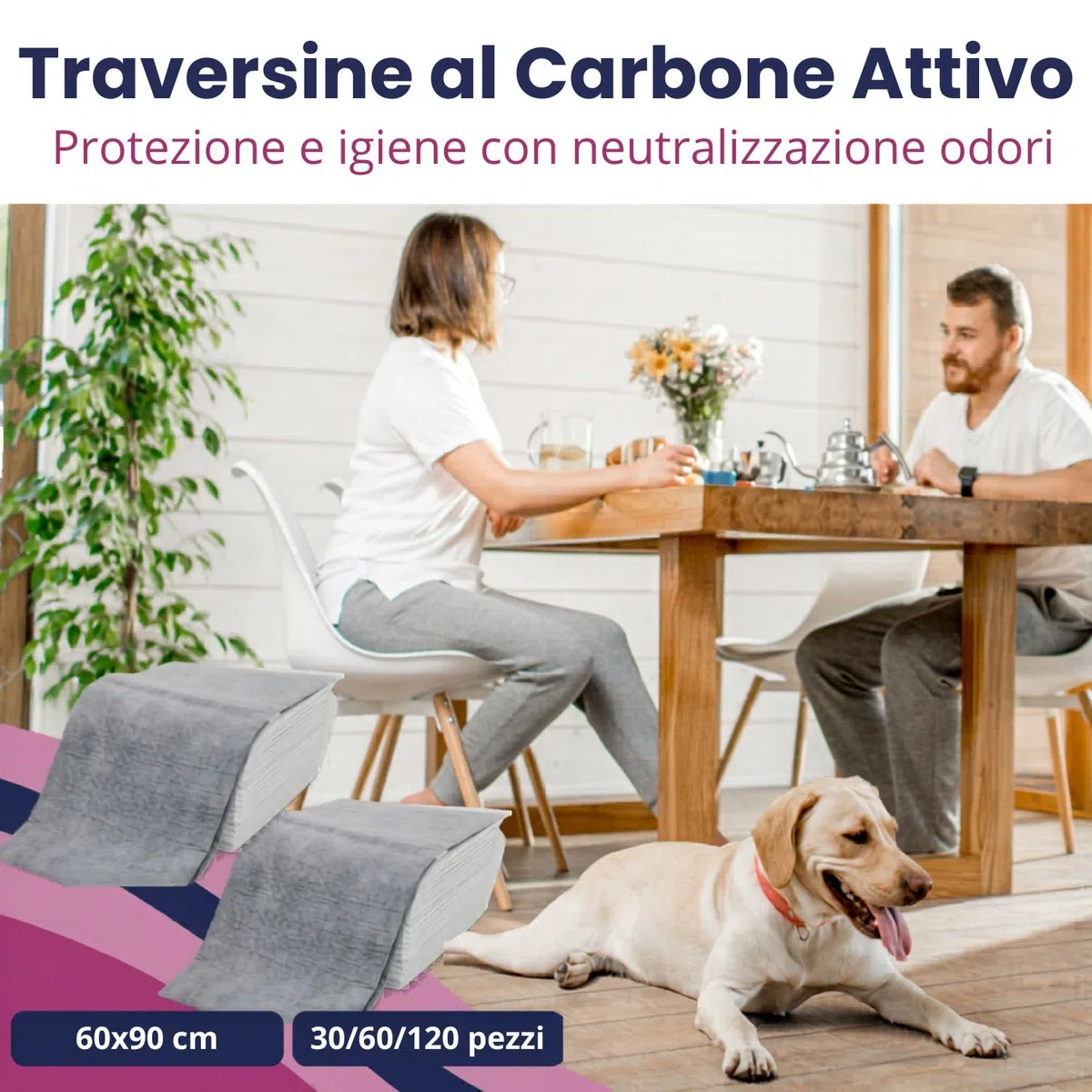 Mama Shop Traversine per Cani al Carbone Attivo, 60x90 cm, Super Assorbenti e Antiodore, Tappetini Igienici per Cani Grandi e Cuccioli, Confezione da 30 Pezzi, Uso Domestico e Addestramento