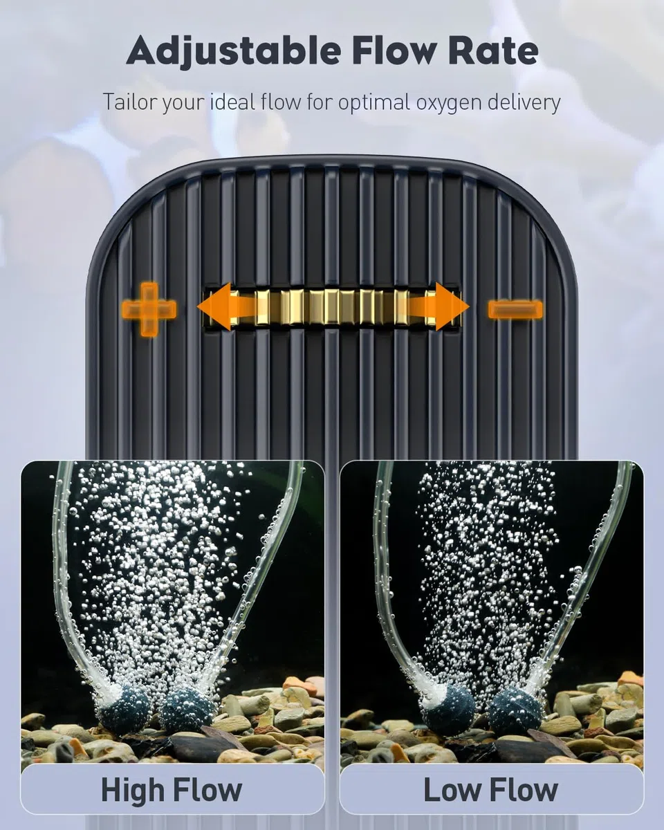 Pawfly Pompa ad Aria per Acquario, 416 L/H per Acquari fino a 606 L, Ultra Silenziosa e Regolabile con Tubo, Pietra Porosa e Valvola di Non Ritorno