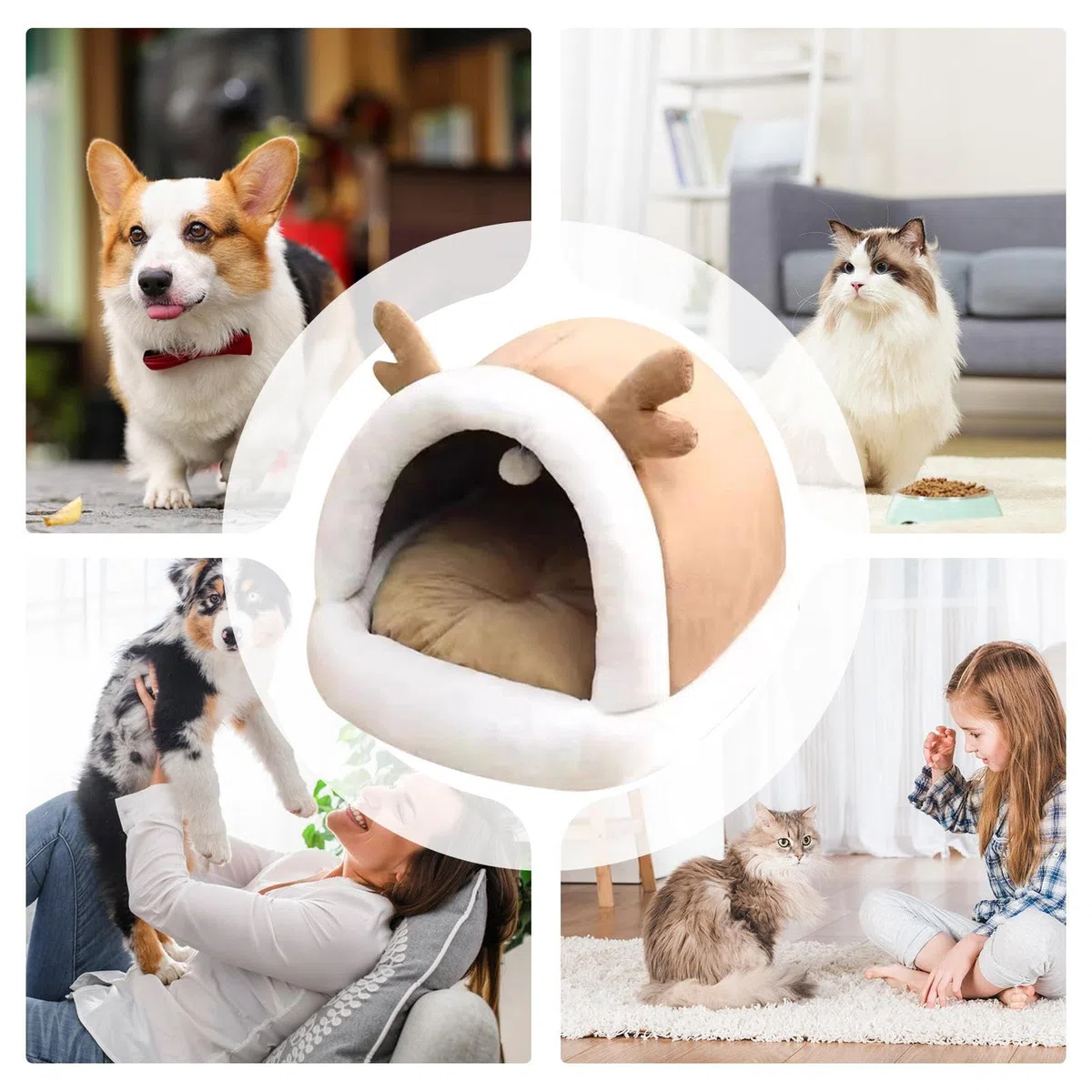 Cuccia per Gatti Coperta | Cuccia Calda e Morbida con Tettoia - Cuccetta Morbida Antiscivolo per Sonno Gattini Cuccioli - Utilizzo Interno Esterno Balcone Camera da Letto