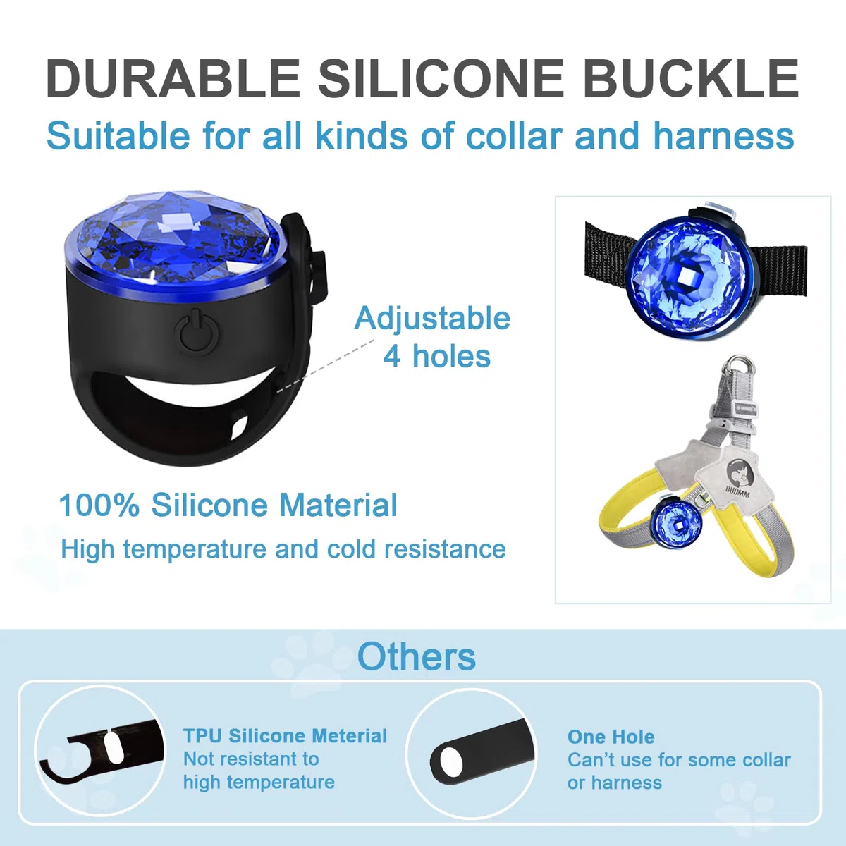 Tubasion Ciondolo luminoso per cani, USB-C ricaricabile, 100% impermeabile, LED lampeggiante, per la scuola, luci per cani per passeggiate notturne (blu).