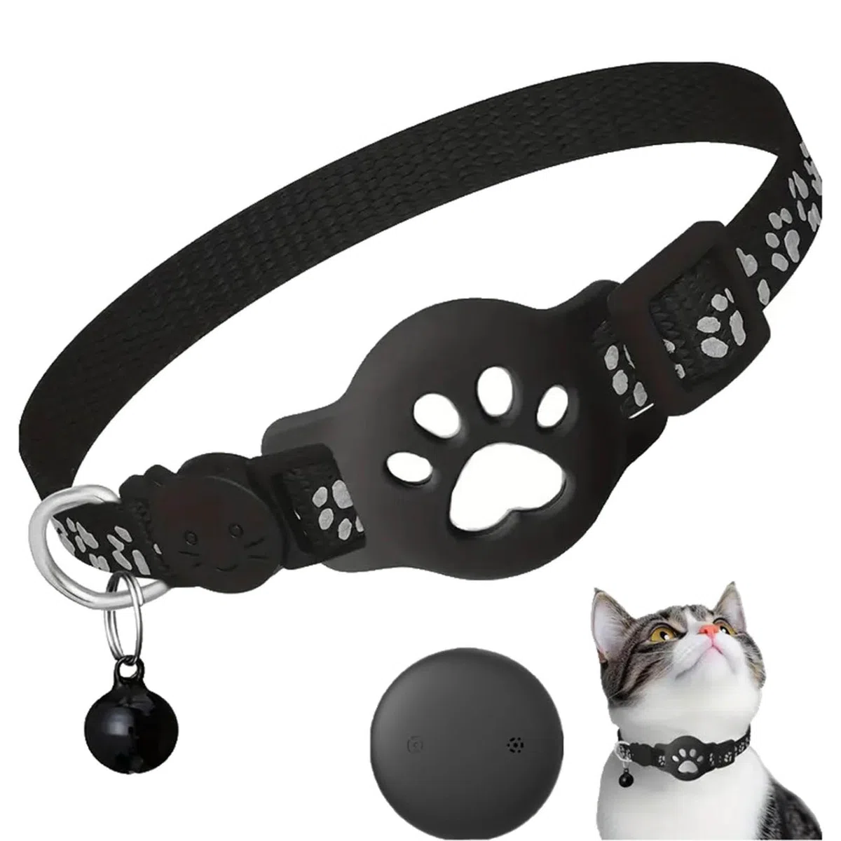 Collare Gps gatto per Gatti Senza SIM Senza Abbonamento, Localizzatore GPS per Gatto Funziona con goo- gle Find My (solo Android) IP67, Batteria 360+ Giorni (Nero)