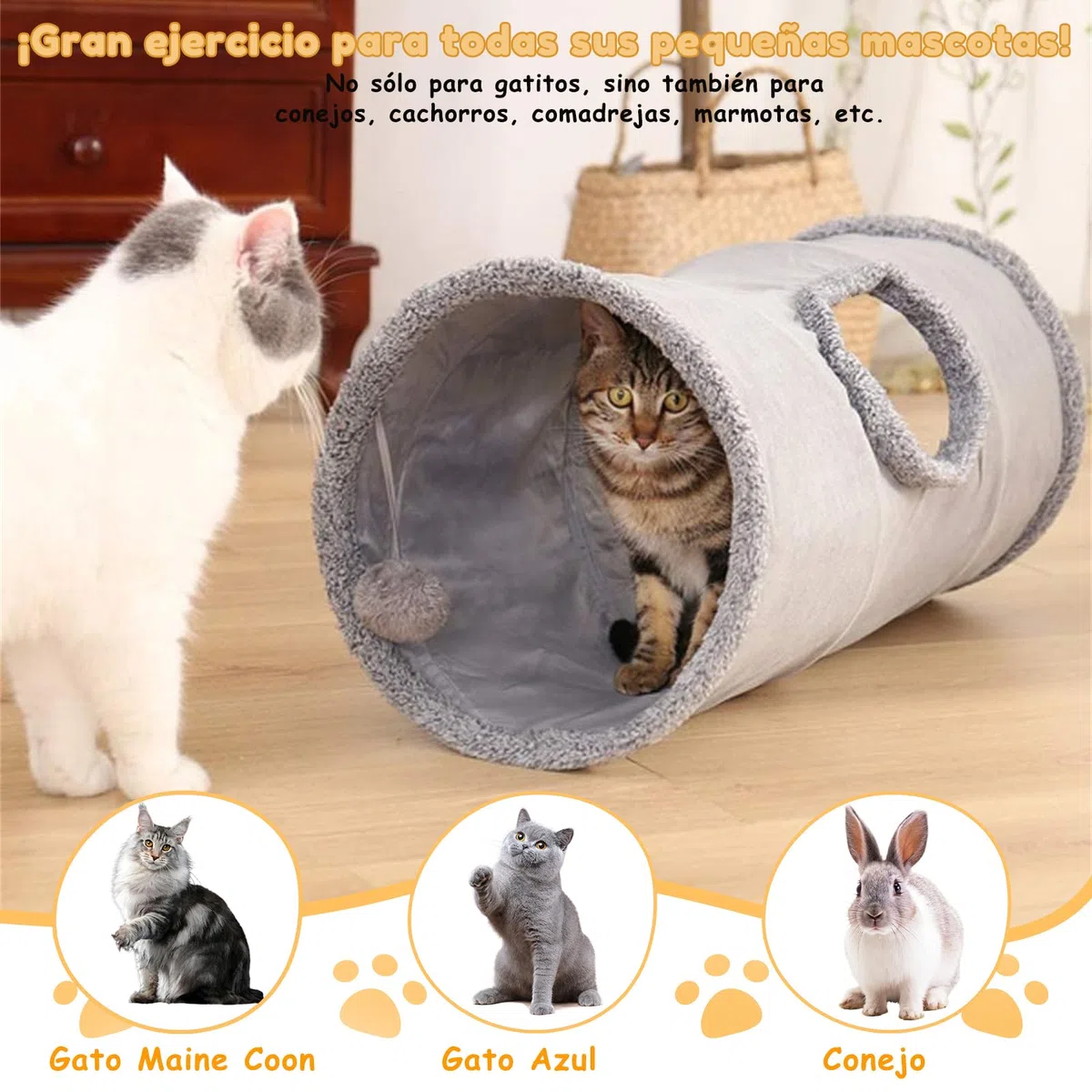 Tunnel per Gatti,Tunnel da Gioco per Gatto Pieghevole,Giocattoli con Palla e Gatto per Cani per Gatti,giocattolo Cuccioli, Conigli, Porcellini D'India, Uso Interno ed Esterno (Grigio)