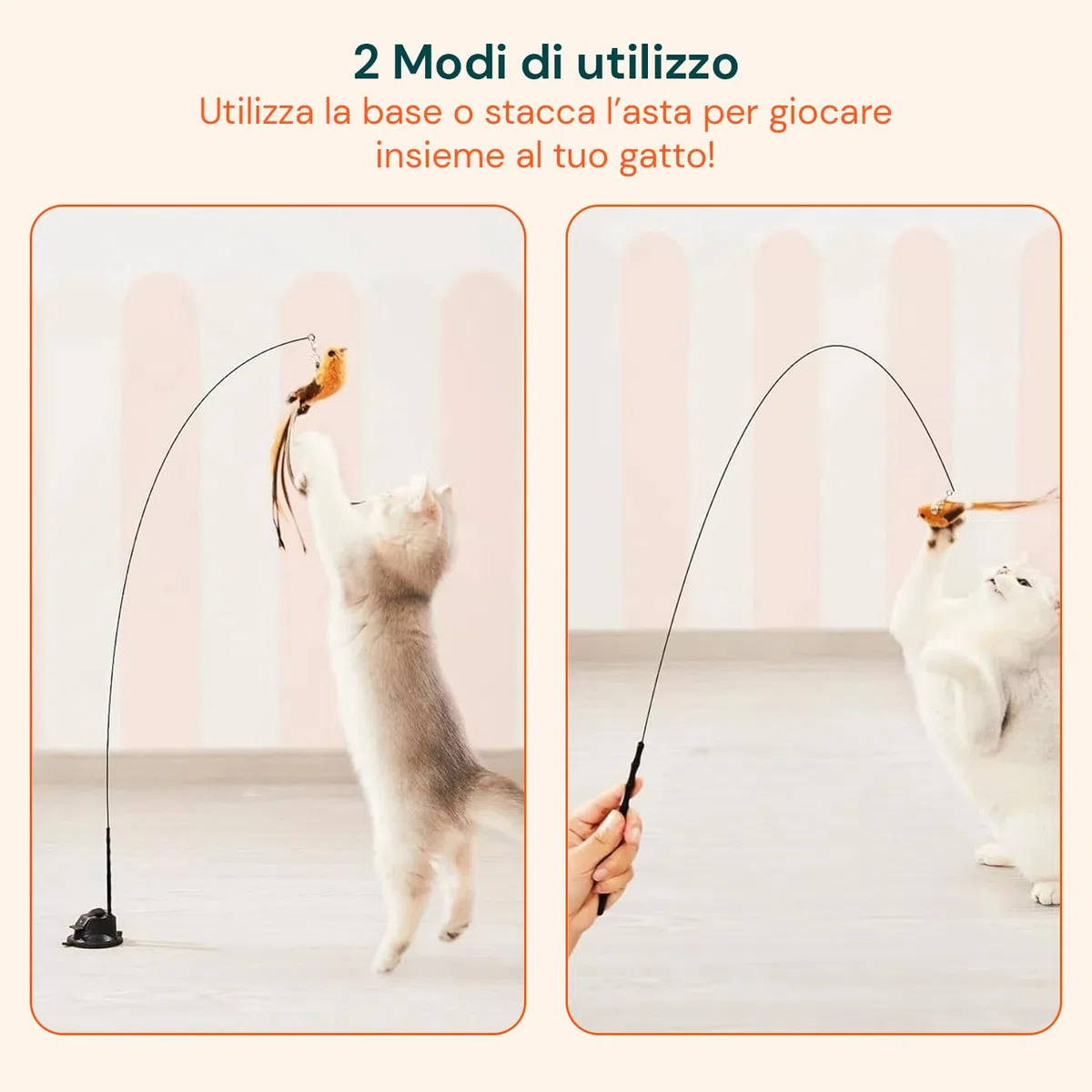 Avilia - Giochi per Gatti con Base Antiscivolo e Asta Flessibile, Gioco Interattivo con Piume e Uccellino, Stimola Istinto di Caccia, Ideale per Uso Domestico, Struttura Resistente e Sicura