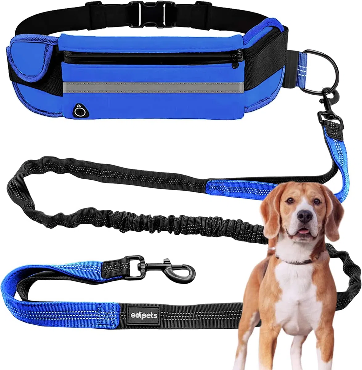 Edipets, Guinzaglio Mani Libere per Cani, per Corsa, Jogging, Running, Anti-tiro, Riflettente, 160-220 cm (Blu)