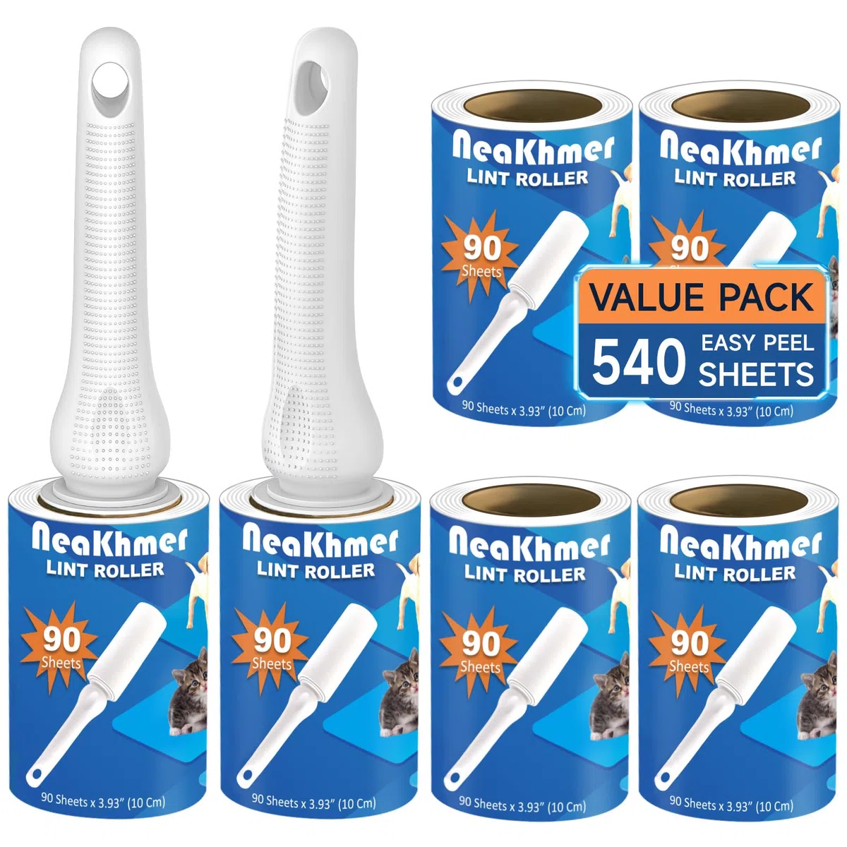 Rullo peli animali, extra appiccicosi 540 fogli, 90 fogli per leva pelucchi, spazzola togli peli animali/rulli di pelucchi/spazzola peli gatto/spazzola peli cane