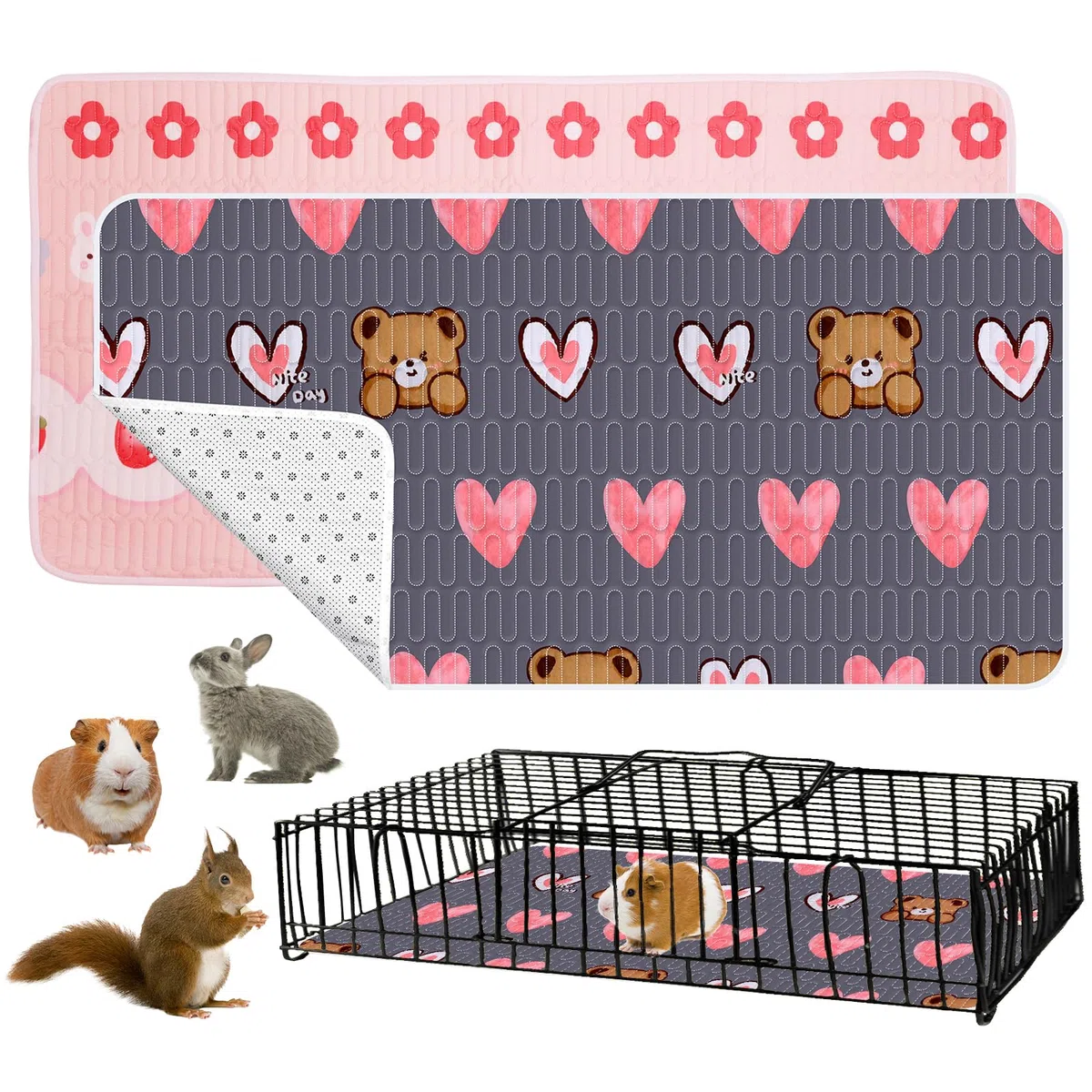 Set di 2 tappetini per gabbia di porcellini d'India, impermeabili e assorbenti, per conigli, criceto, cincillà, cucciolo, tappetino per scatola di parto, per gatti, animali domestici, cani