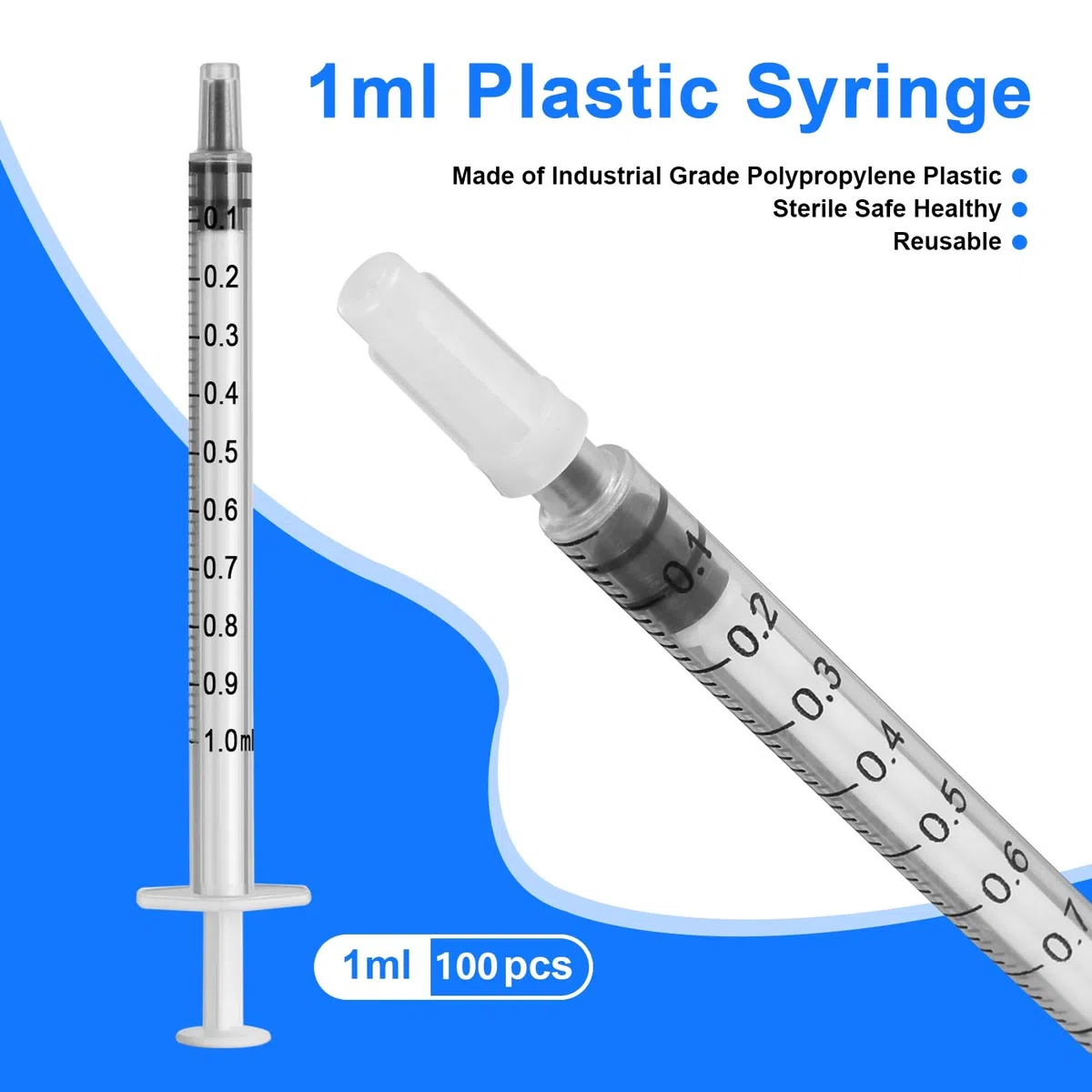100 siringhe per colostro da 1 ml con tappi senza ago, in plastica per riempire e misurare liquidi, siringa da 1 ml per laboratori scientifici, irrigazione delle piante