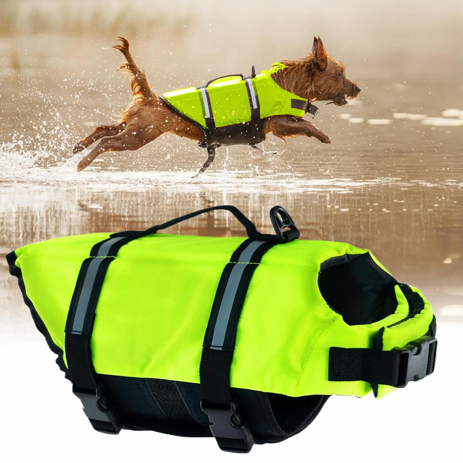 Giubbotto Salvagente per Cani | Giubbotto Salvagente Ad Alta Visibilità per Barche,Vestito da Bagno Regolabile per Cani Taglie Piccola Media Grande Sport Acquatici Lago Spiaggia Kayak