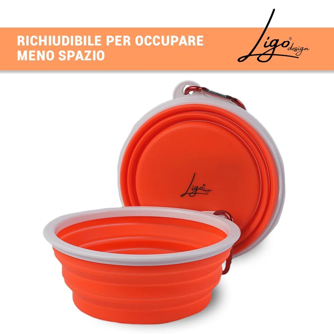 Ligo - Ciotola per Cani Pieghevole da Viaggio, Portatile, Regolabile, Rosso, 650 ml