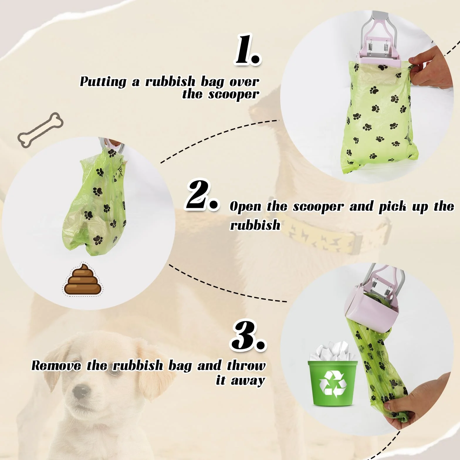 Andiker Cane Pooper Scooper con Manico Corto, 10.26 Alta Doppia Molla Pet Pooper Scooper con 1 Rotolo di Cane Poop Bag e un Dispenser facile da usare Cane Poop Scooper (Verde)