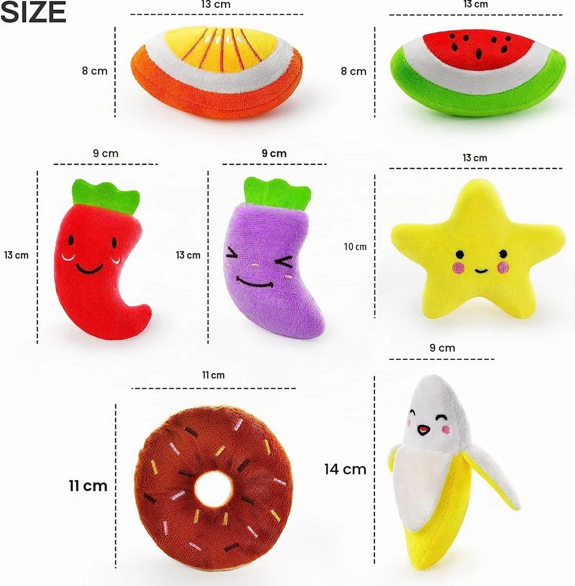 LEGEND SANDY Confezione da 14 giocattoli per cani che scricchiolano simpatici peluche ripieni di frutta snack e verdura giocattoli per cani per cuccioli di piccola taglia e media