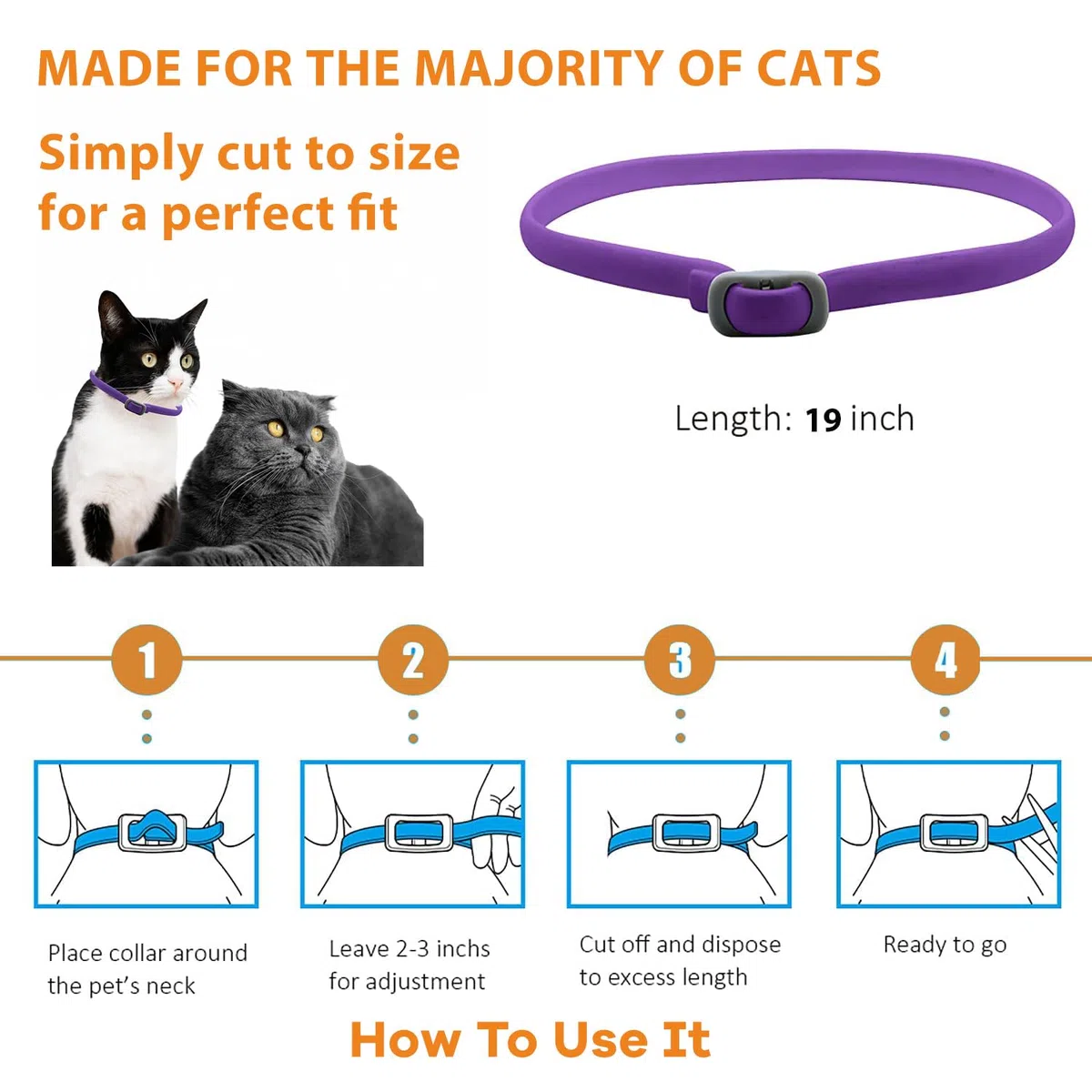 Collare antipulci e zecche per gatti con oli essenziali naturali Fino a 8 mesi di protezione a lungo termine Impermeabile e regolabile fino a 48cm Confezione da 3