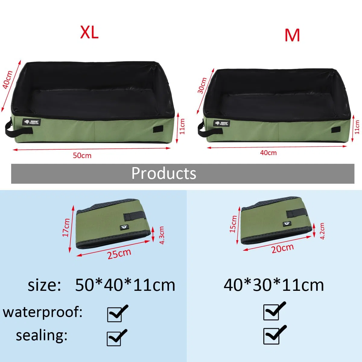 Lettiera da viaggio per gatti, lettiera portatile pieghevole per gatti, 50 x 40 cm, XL, impermeabile, pulita e morbida, adatta per esterni, campeggio, WC, parco, viaggi, casa, (XL, verde)