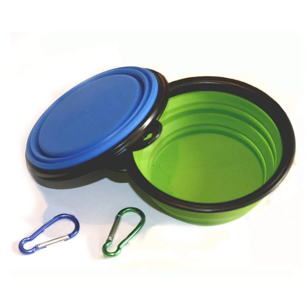 2 Pcs Pieghevole Viaggio Ciotole per Cani Gatti Animali Domestici, Mangiatoia Abbeveratoio Portatile in Silicone Alimentare con Gancio Porta Acqua, Portatile Verde e Blu Pieghevole in Silicone