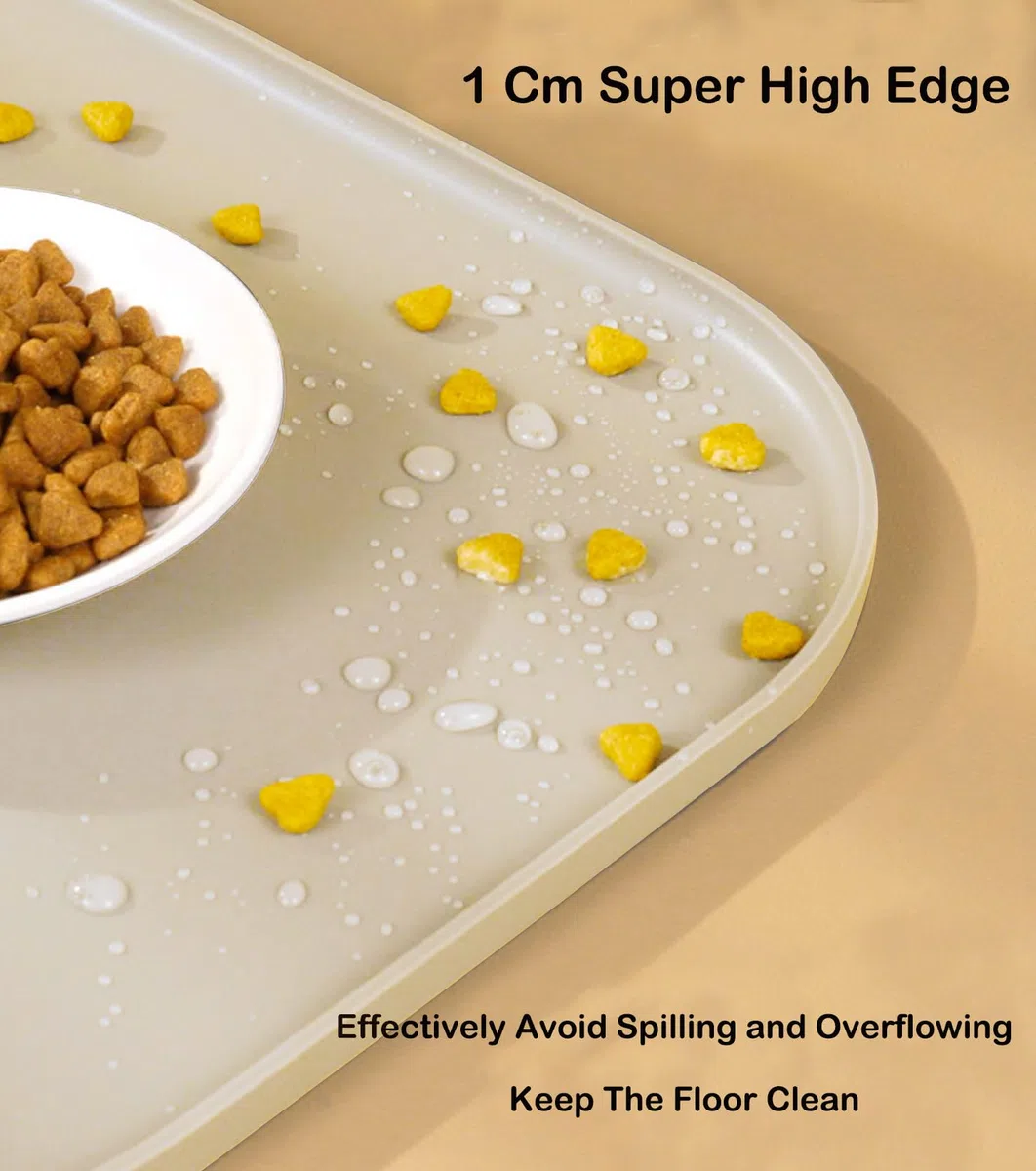 Tappetino Alimentare Impermeabile per Cani e Gatti, Tappetino Impermeabile in Silicone per Ciotole, Antiscivolo, Facile da Pulire, Sicuro per Alimenti (Beige, 26cm x 26cm)