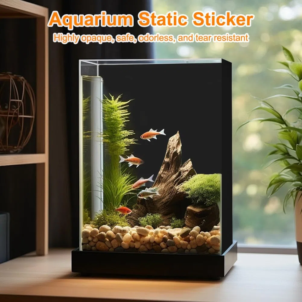 Sfondo Adesivo Statico per Acquario Nero 40 x 200 cm, Pellicola per Acquario con Esclusione di Aria PVC Opaco e Antistrappo Addobbi e Accessori per Acquario Nato per Proteggere Pesci e Piante