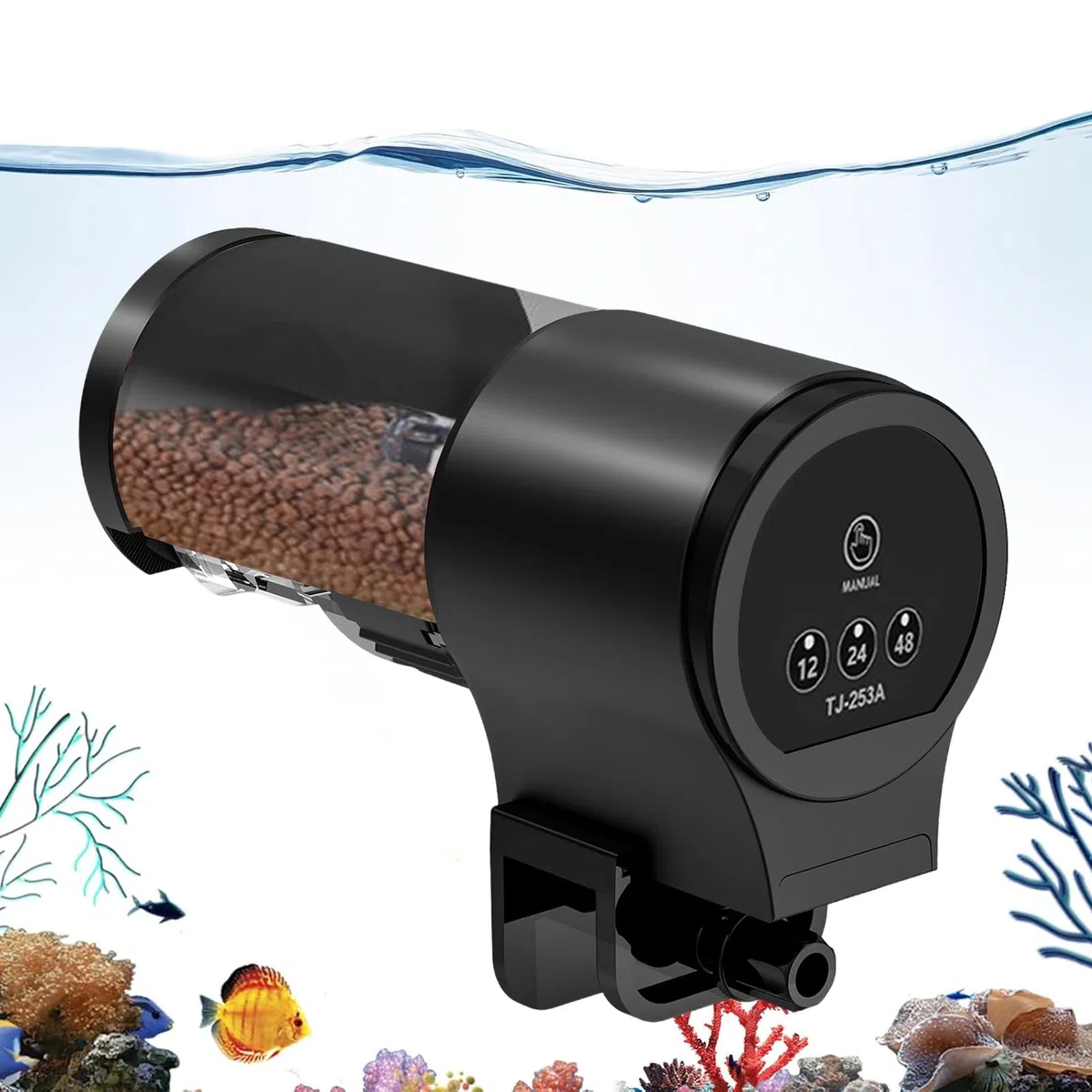 Distributore automatico di alimenti per pesci, distributore automatico di mangimi per pesci | Dispenser per alimenti domestici 100 ml con timer 12H 24H 48H per Guppy, Koi, Ciclidi, Tartaruga, B