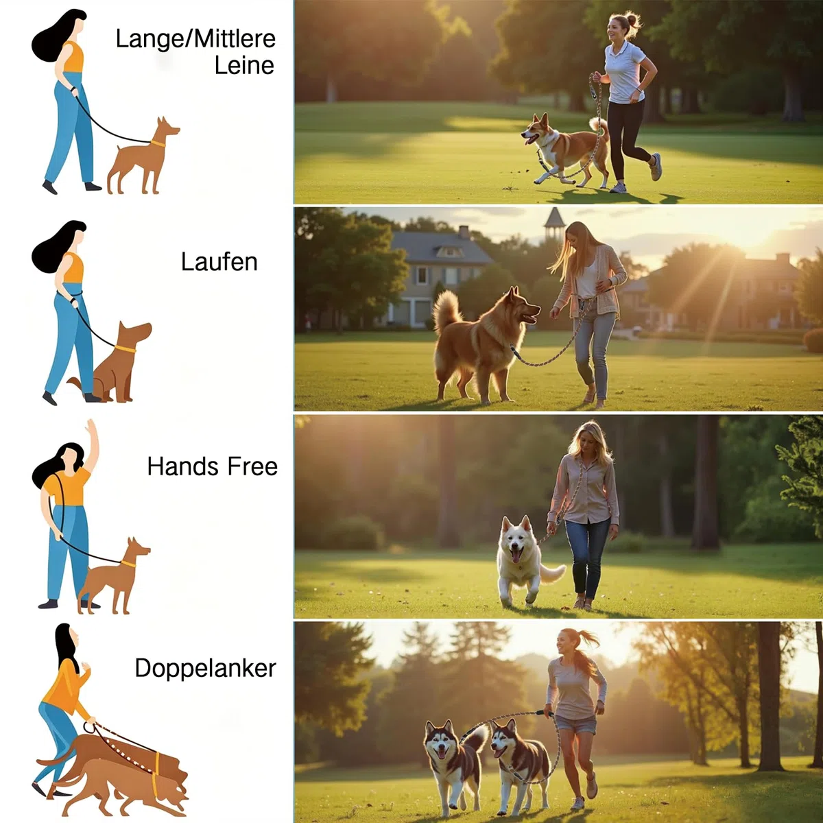Guinzaglio per cani di taglia grande e media – Ricihene doppio guinzaglio regolabile in nylon con 2 moschettoni e 3 anelli – 3 m x 15 mm – marrone