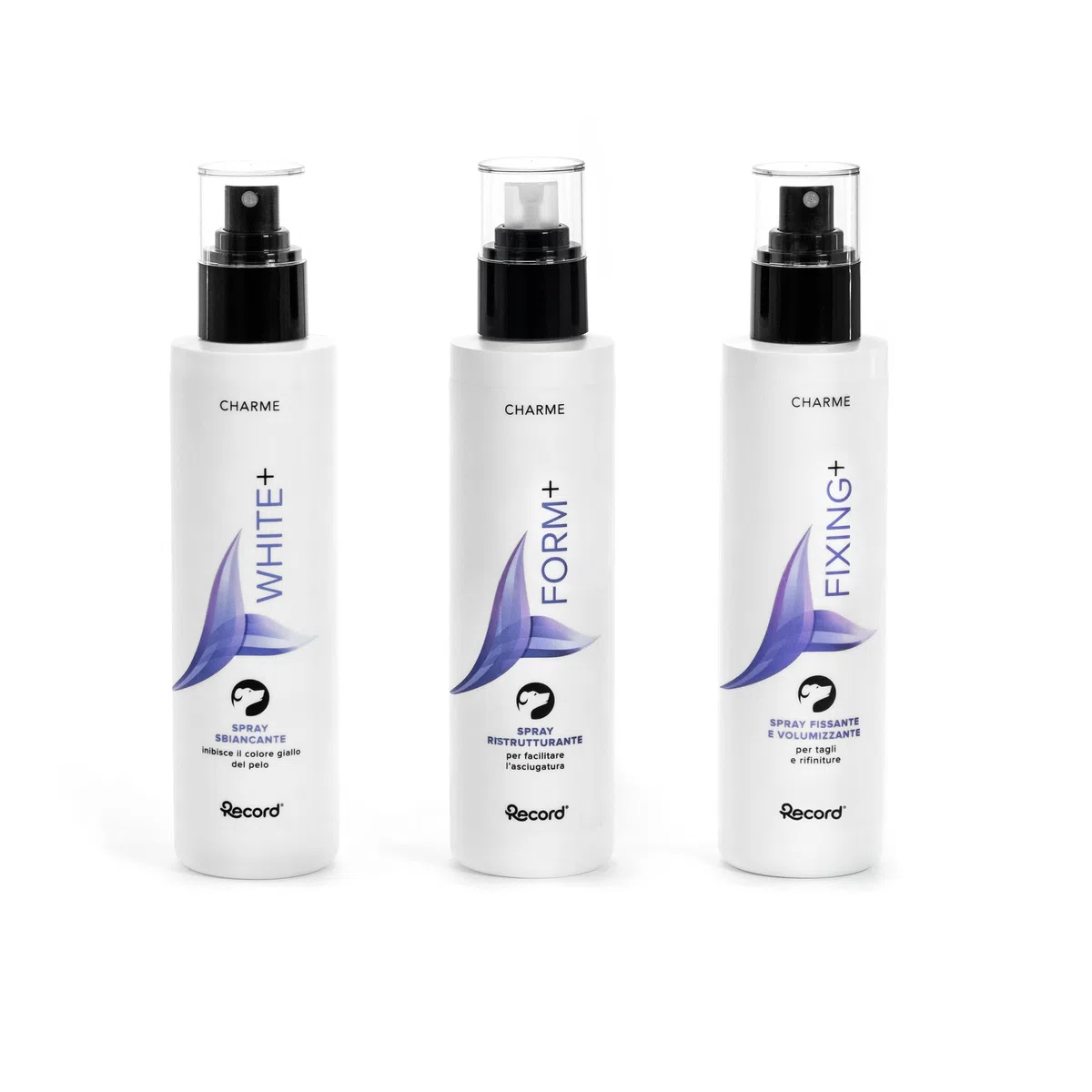 Record Charme Fixing+ Spray Volumizzante per Cani. Spray professionale per il pelo con estratto di Mirtillo con effetto luce e extra-volume, Made in Italy da 250ml