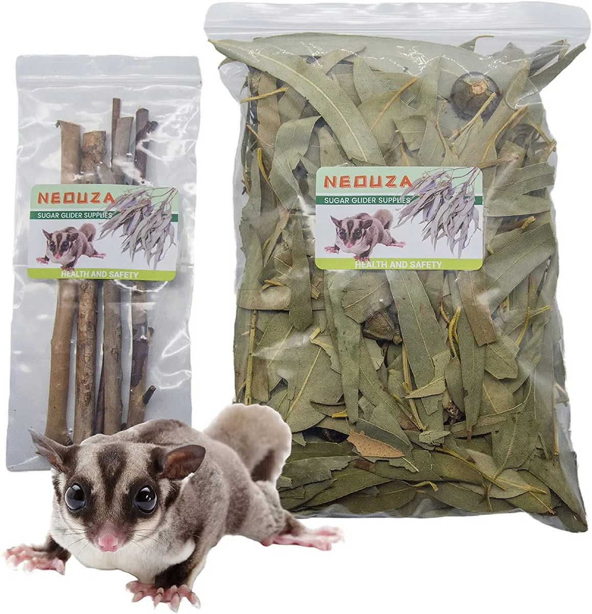 NEOUZA Sugar Glider - Lettiera per piccoli animali, giocattoli molari, 200 g di foglie di eucalipto essiccate naturali e ramoscelli (200 g di foglie di eucalipto)