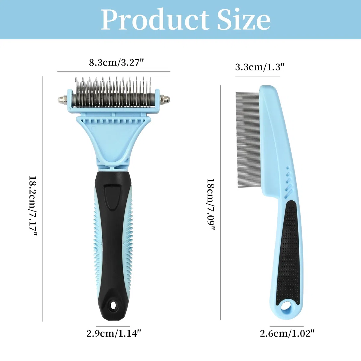 Set per Spazzola per Animali Domestici, con Pettine Districante e Antipulci, Denti Acciaio Inox e Manico Plastica, Ideale per Cani e Gatti a Pelo Lungo o Corto