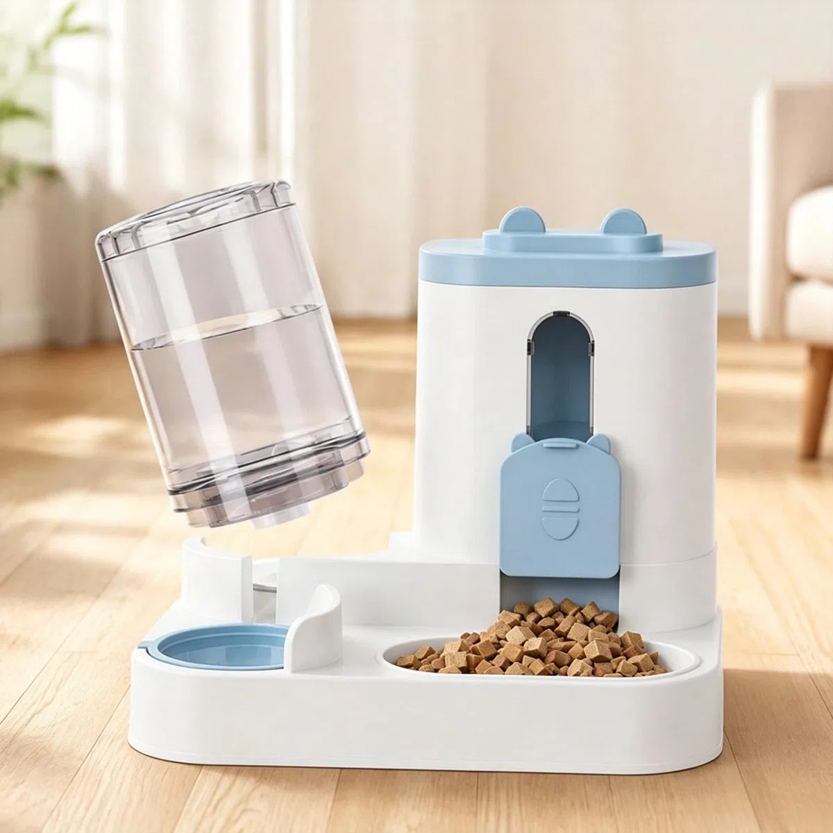 Distributore Automatico Cibo e Acqua 2 in 1 per Gatti e Cani, Mangiatoia con Serbatoio, Ciotole Igieniche con Separatore Asciutto/Umido