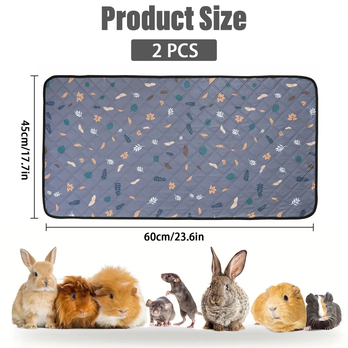 2 Pezzi Tappetini Lavabili per Gabbia, Lettiera Assorbente Riutilizzabile per Porcellini d’India, 60 x 45 cm, Pipi Tappetini per Cani, Cuscinetti Morbidi per Cavie, Conigli e Altri Piccoli Animali