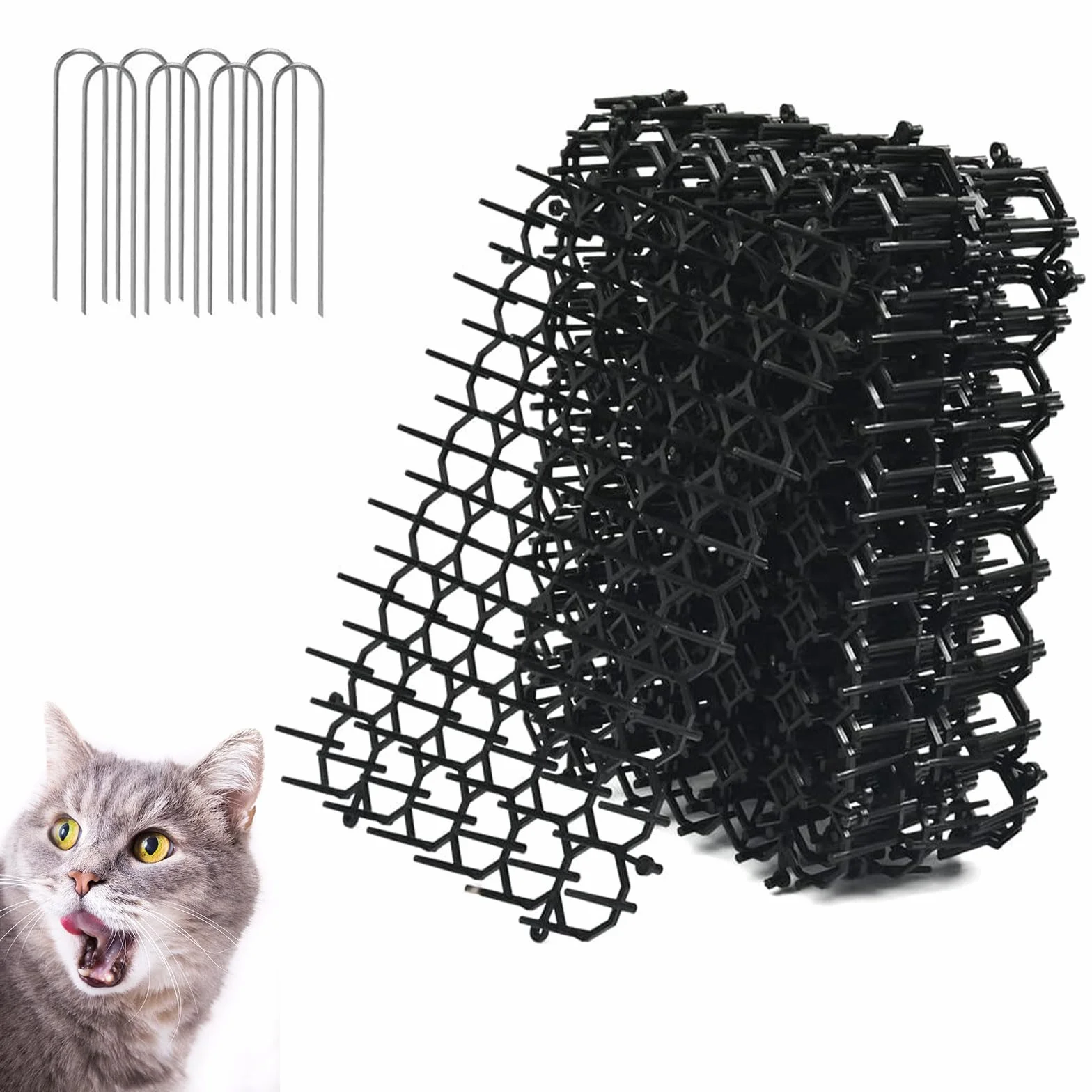 Tappetino Repellente per Gatti, 8 Pezzi Dissuasore per Gatti, Plastica Tappetino Anti Gatto, Adatto per Prato Giardino Interno Esterno, 20x15cm, con 8 Ancoraggi a Terra
