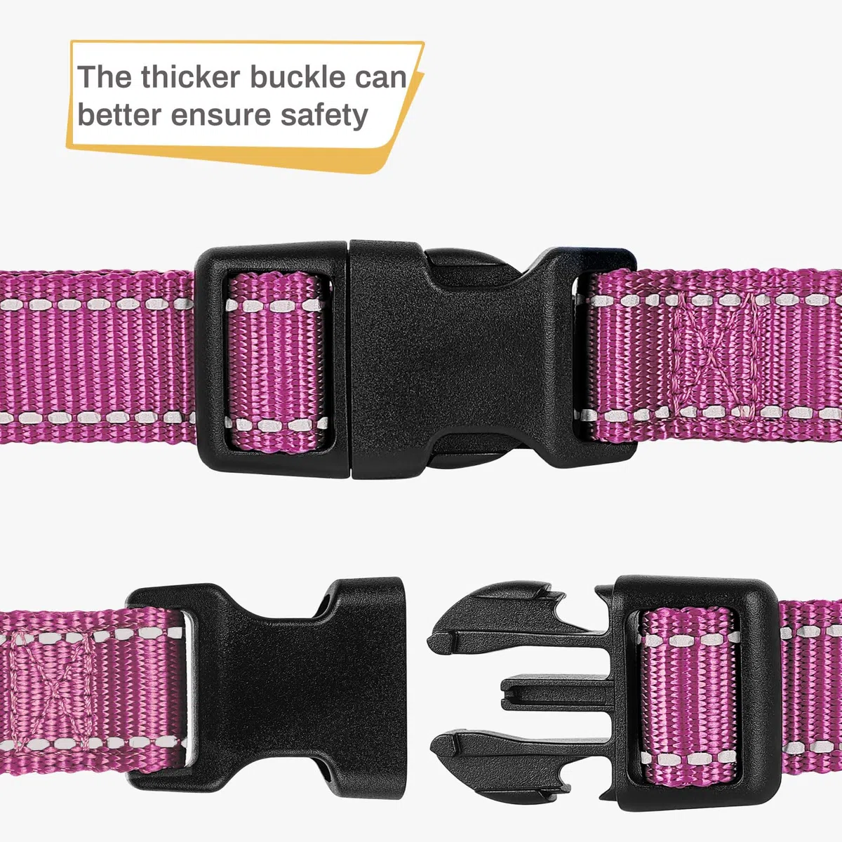 HEELE Collare per Cani, Collare Cane Riflettente Imbottito Nylon Regolabile Traspirante Collari per Cani di Taglia Media, Magenta, M(34-52cm)