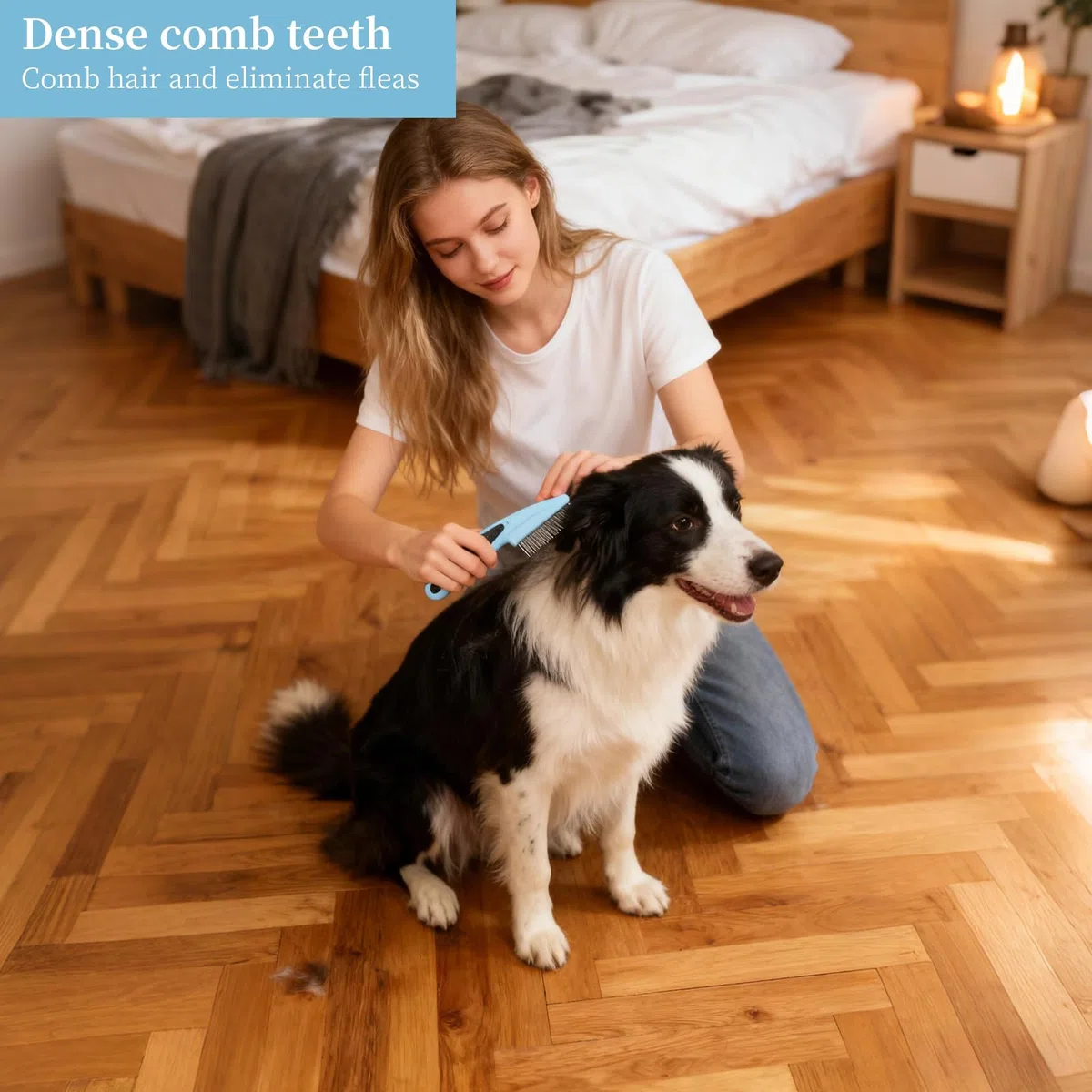 Set per Spazzola per Animali Domestici, con Pettine Districante e Antipulci, Denti Acciaio Inox e Manico Plastica, Ideale per Cani e Gatti a Pelo Lungo o Corto