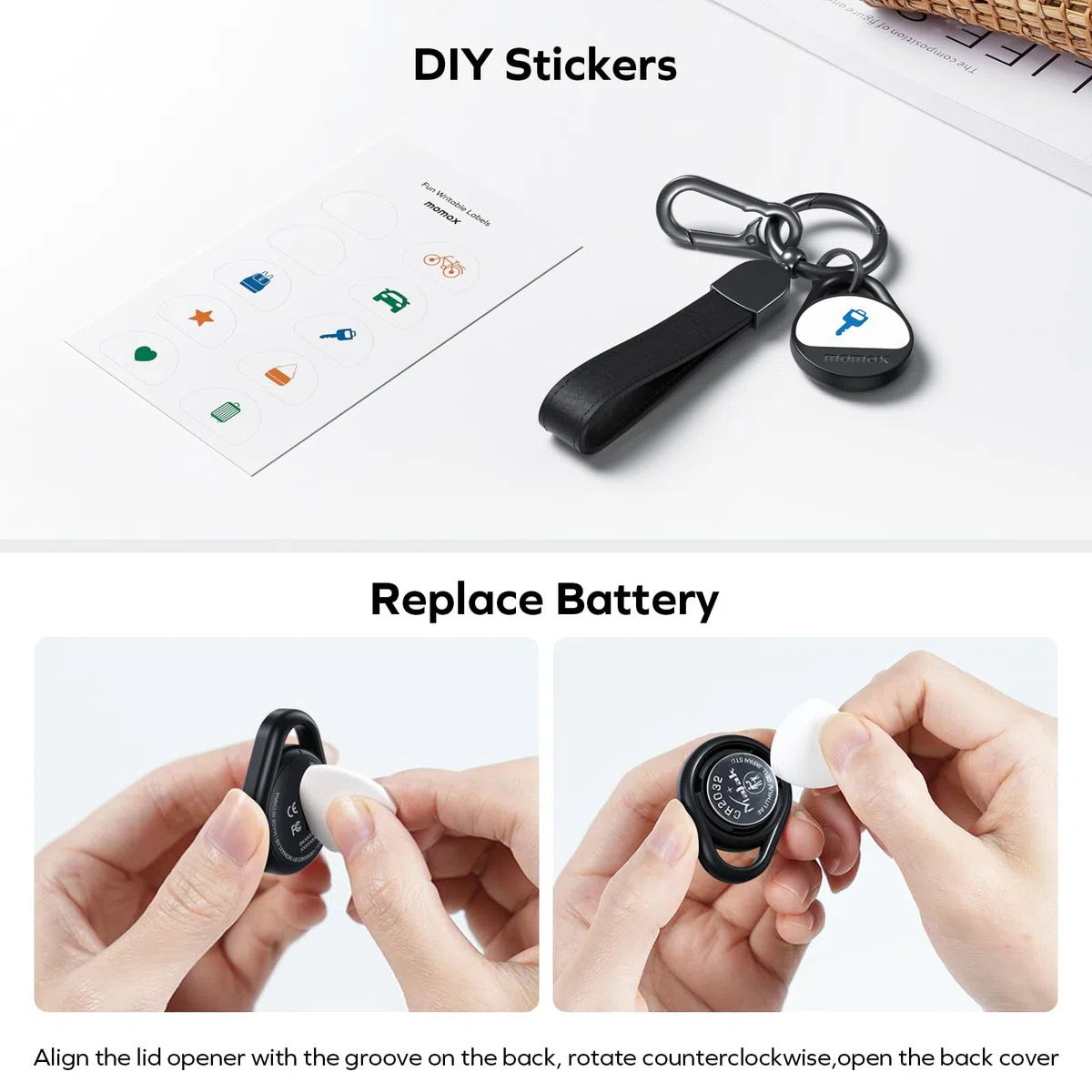 MOMAX Smart Air Tracker, Luggage Tracker, Smart Tag per chiavi, zaini, borse e animali domestici, funziona con Apple Find My (solo iOS 18+), con copertura di ricerca globale, Set di 4