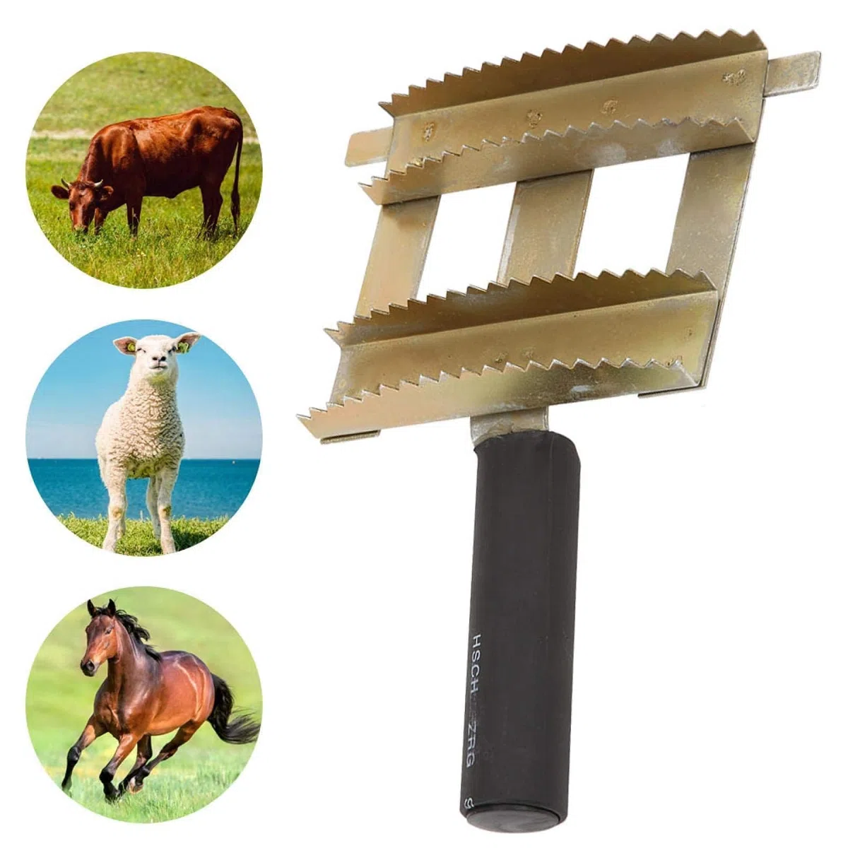 Pettine da spargimento di Bestiame, 2 spazzole per Denti con rastrello sottopelo in Metallo Laterale per Cavalli di Mucca e Capra per Cani di Grossa Taglia