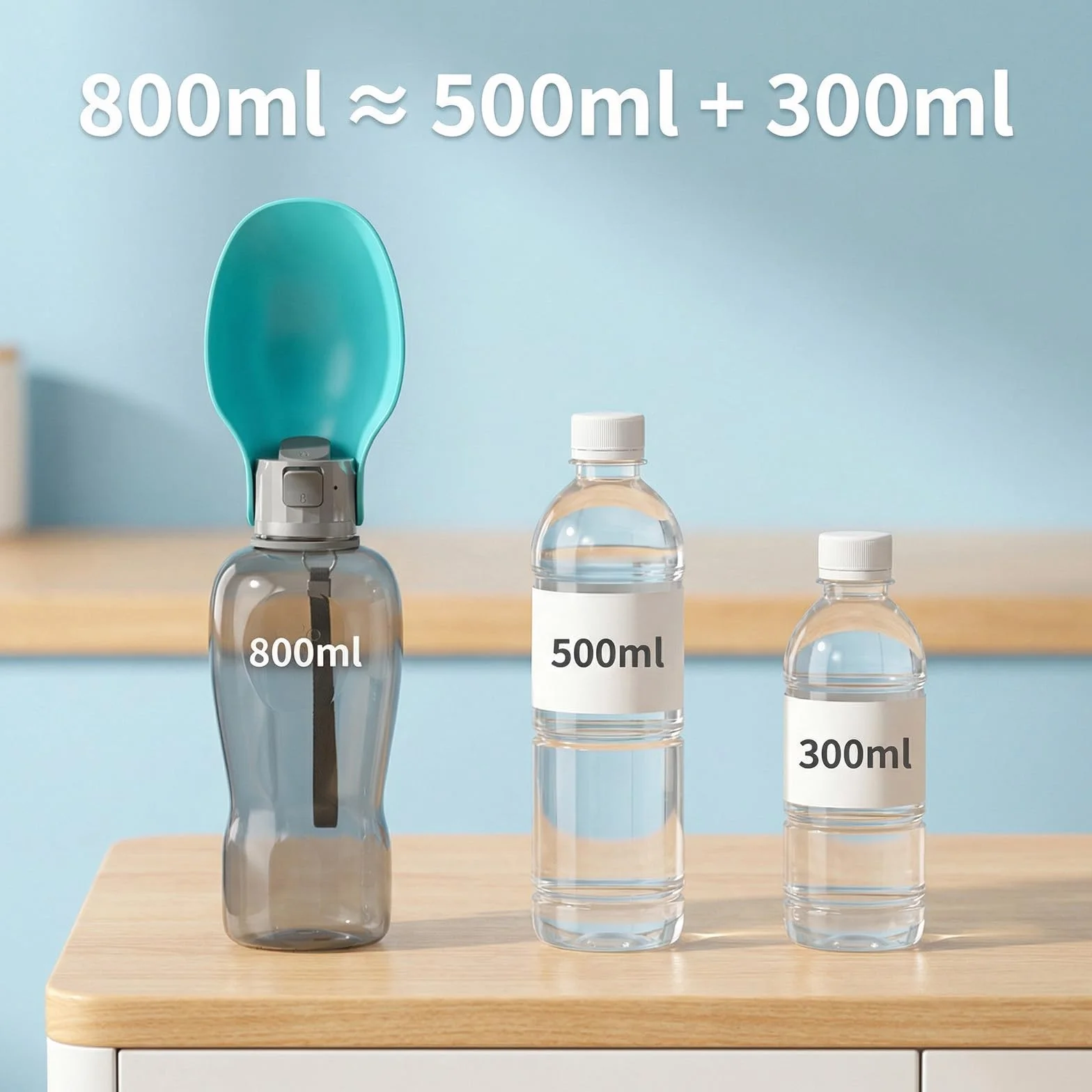 Borraccia Portatile per Cani da 800 ml - Senza BPA, con Ciotola Integrata, ideale per Passeggiate, Escursioni, Campeggio, Alpinismo e Viaggi (Blu)