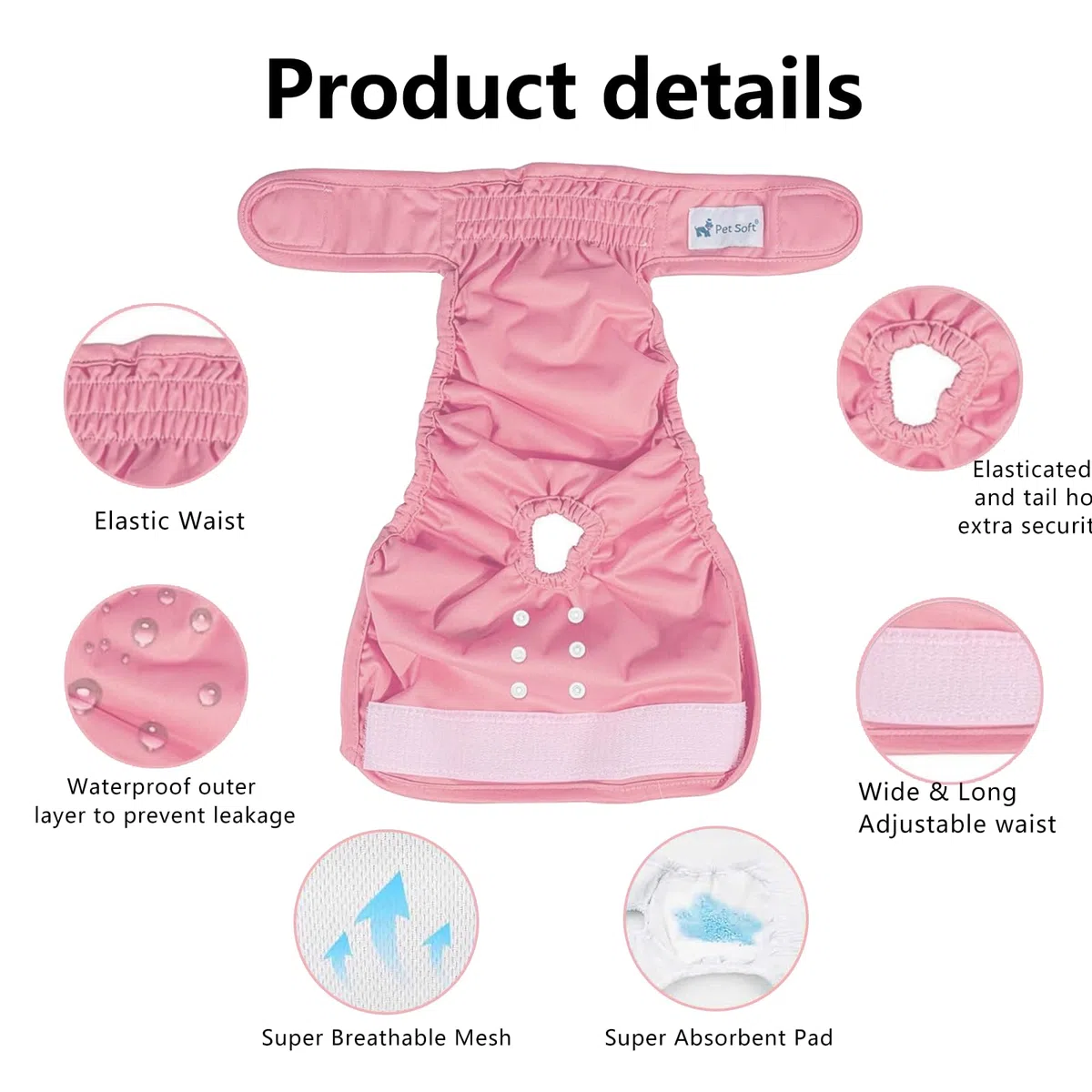 Janety 3 Pezzi Pannolini per cani femminili lavabili, altamente assorbenti per cani, riutilizzabili, incontinenza, mutandine igieniche, femmine cane mestruale panties, nero rosa purple(M)