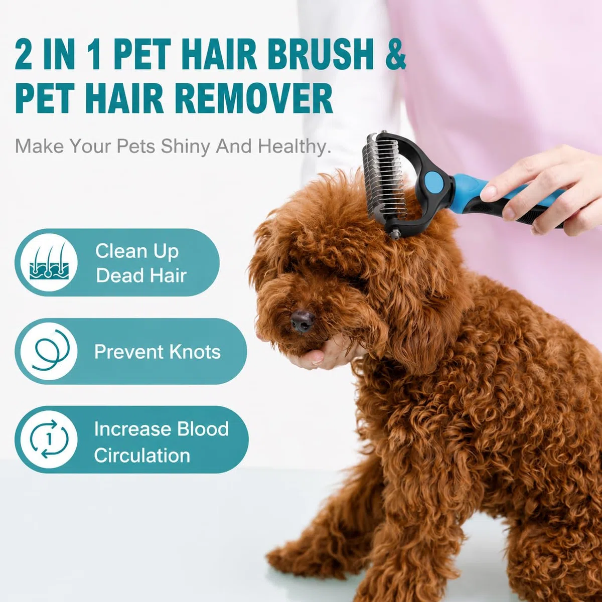 BeautyTrack Pettine sminuzzante per cani e gatti, rastrello e spazzole per cani di piccola e media taglia 11+6, lama a doppia faccia, rimuove nodi, sottopelo, tappetino per peli aggrovigliati (blu, M)