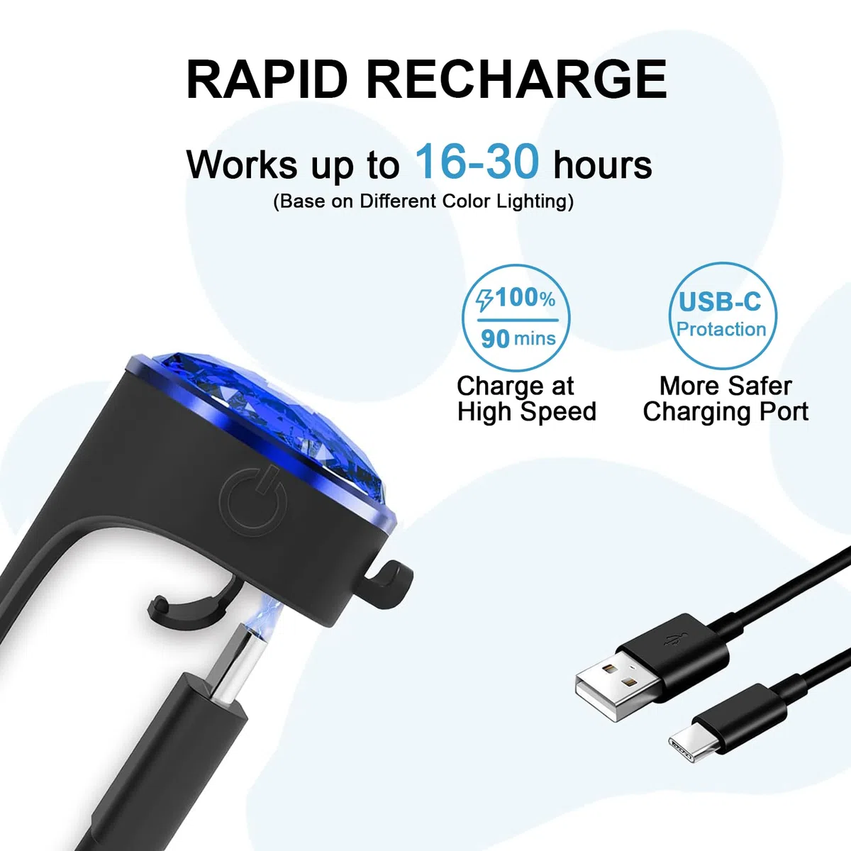 Tubasion Ciondolo luminoso per cani, USB-C ricaricabile, 100% impermeabile, LED lampeggiante, per la scuola, luci per cani per passeggiate notturne (blu).
