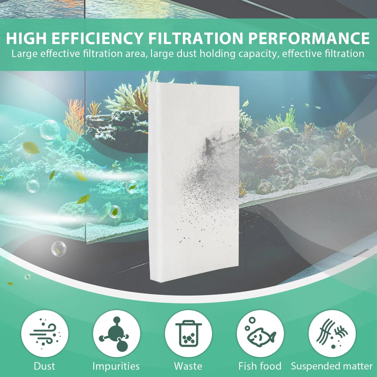 Spugna Filtro Aria Acquario 50cm*120cm*2cm Spugna Filtro per Acquario Filtro Multiuso per Acquario e Laghetti（120cmm*50cm*20mm）