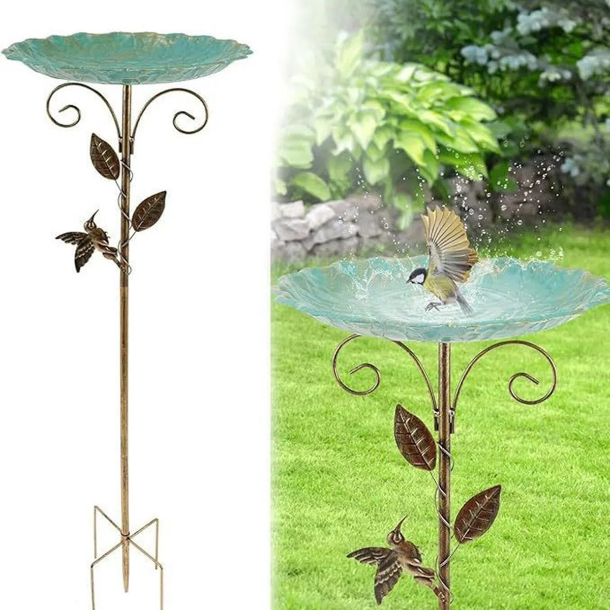 Vaschetta Decorativa per – Mangiatoia Alta 77 Cm, Fontana Esterna Rialzata, Supporto per da Giardino con Base A Picchetto | Decorazione del Giardino del Patio