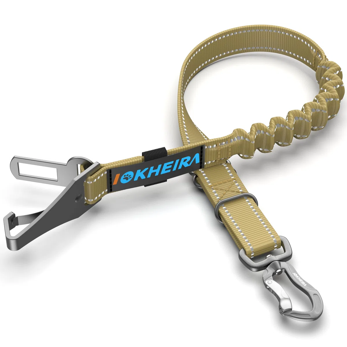IOKHEIRA Cintura Sicurezza Cani, 3 in 1 Cablaggi per Cani per Veicoli, Elastico e Riflettente Fili, Cintura di Sicurezza Regolabile per Tutte le Razze di Cani e Tipi di Auto (Oliva)