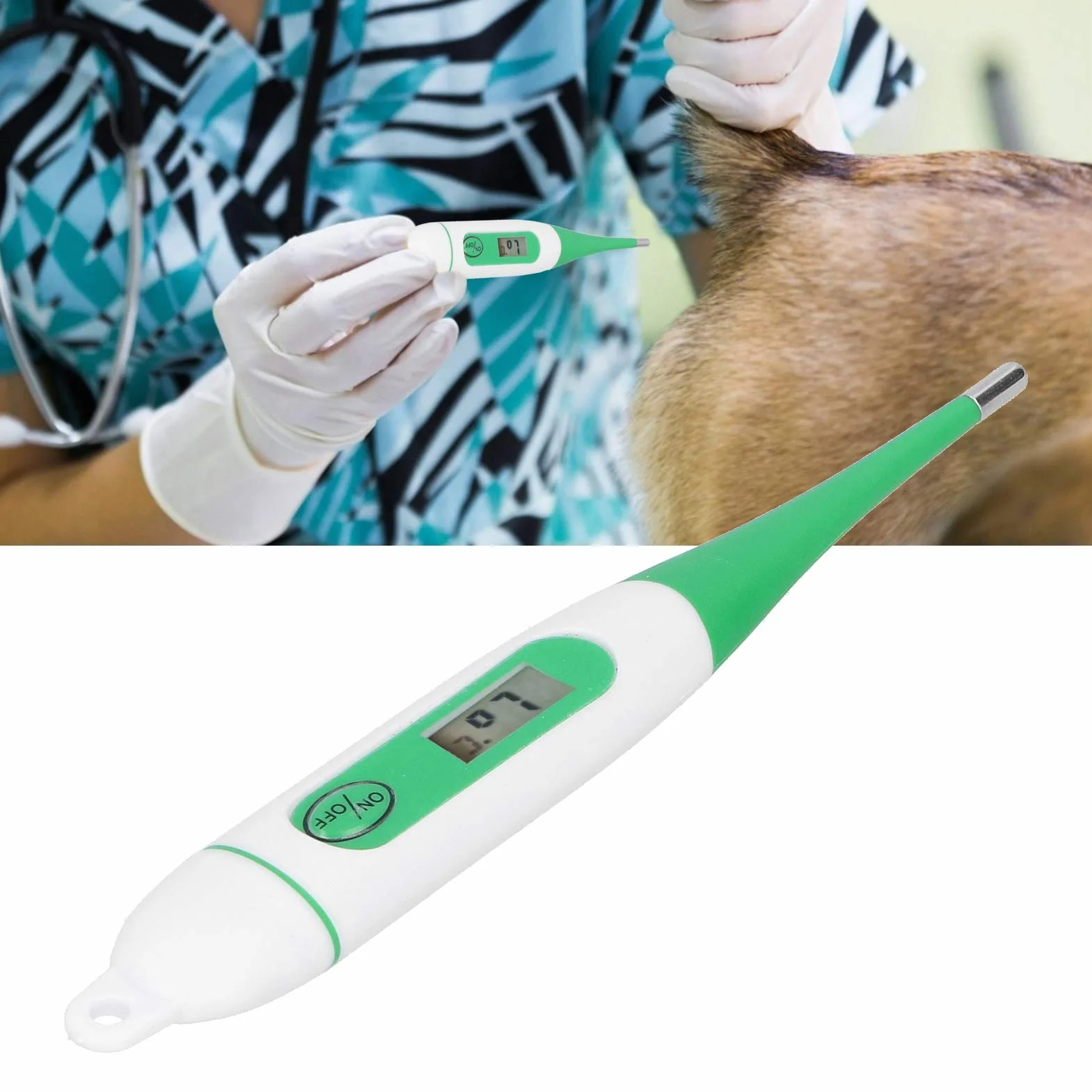 Ejoyous Termometro digitale per animali domestici, termometro per febbre per cavalli, bovini, animali domestici, termometro impermeabile con schermo LCD per maiali, pecore, bovini, cani e gatti