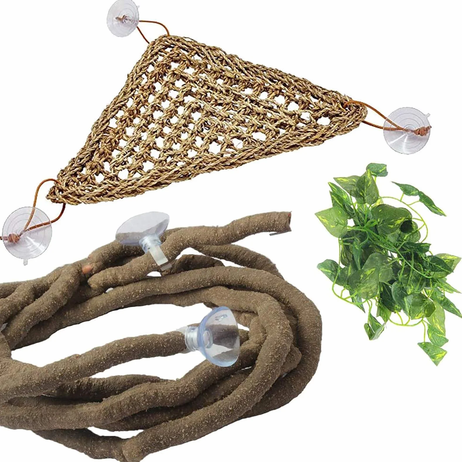 PINVNBY Amaca a forma di drago barbuto, per rettili, foglie, lucertola, habitat, accessori decorativi, rampicanti artificiali con ventose per serpenti gechi camaleonti