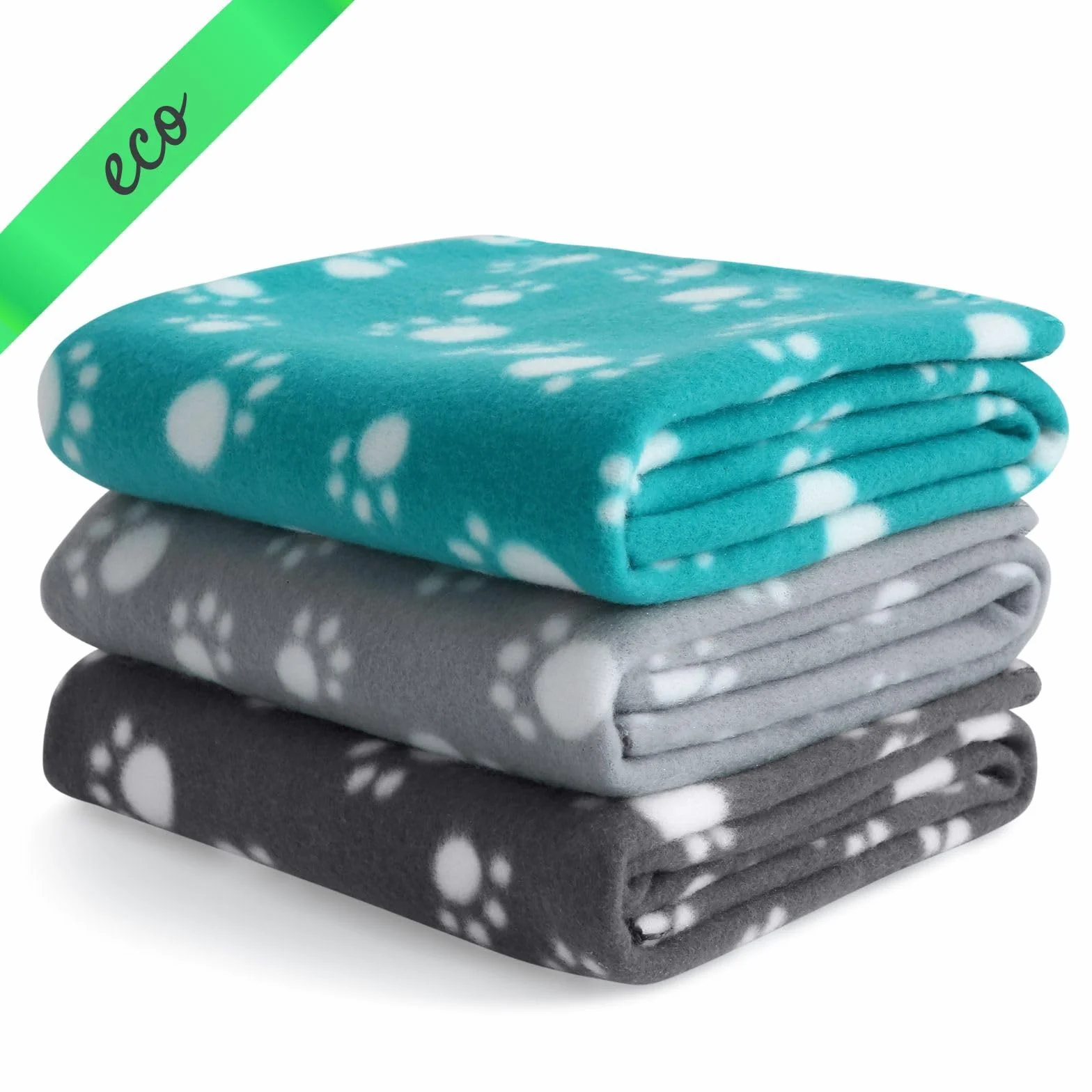 wometo Eco - Set di 3 coperte per cani, in materiale riciclato al 100% + certificazione Oeko-TEX, 3 pezzi, 70 x 100 cm, grigio scuro e turchese