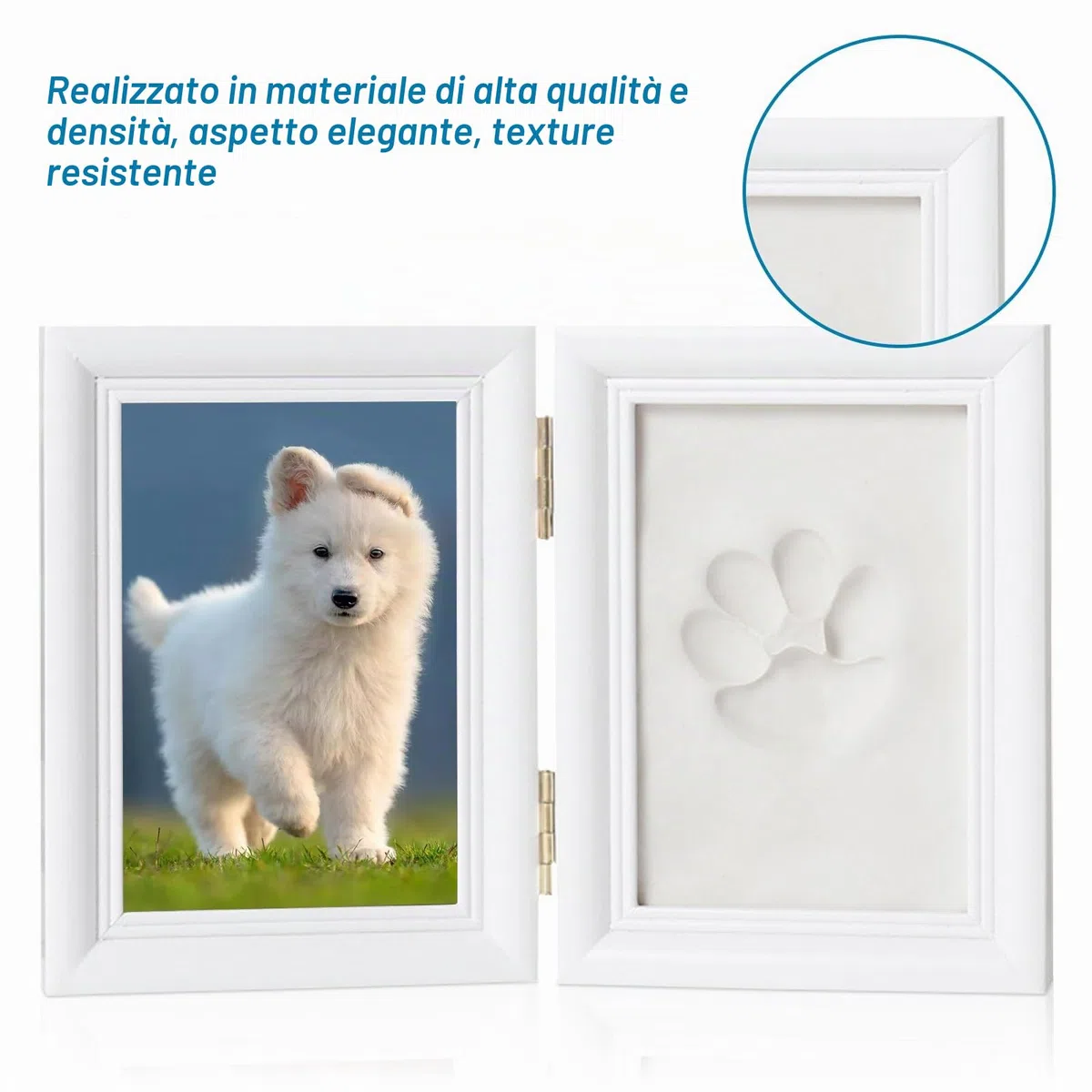 Sporgo Set di impronte di zampe per cani e gatto: cornice 3D con foto e impronte di zampa, set con supporto, cornice in legno per cani o proprietari di gatti