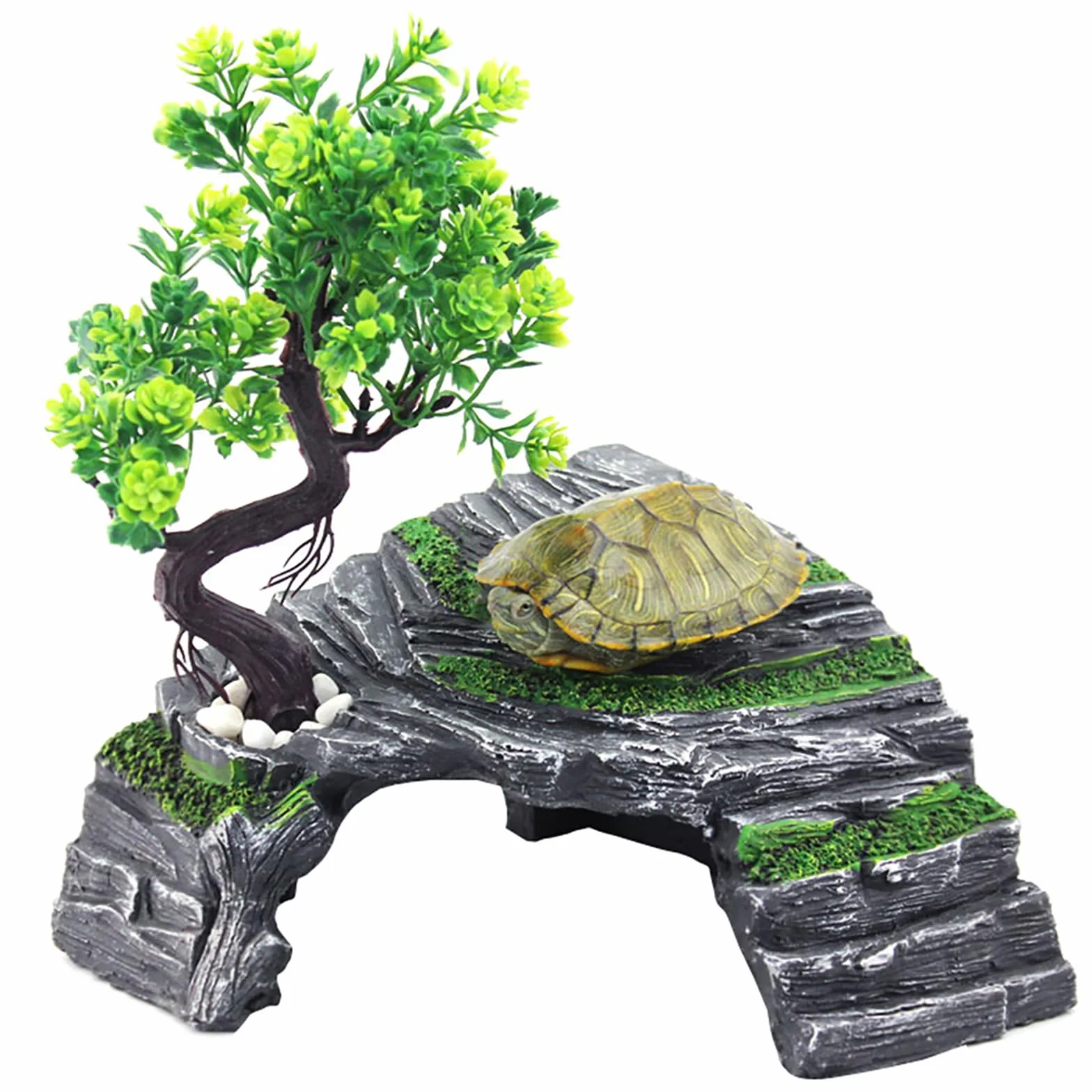 OMEM Rettili Nascondiglio Grotte Tartaruga Rampa Piattaforma per crogiolarsi Habitat Riparo Decor Umidificare Nascondi Grotta Resina Roccia